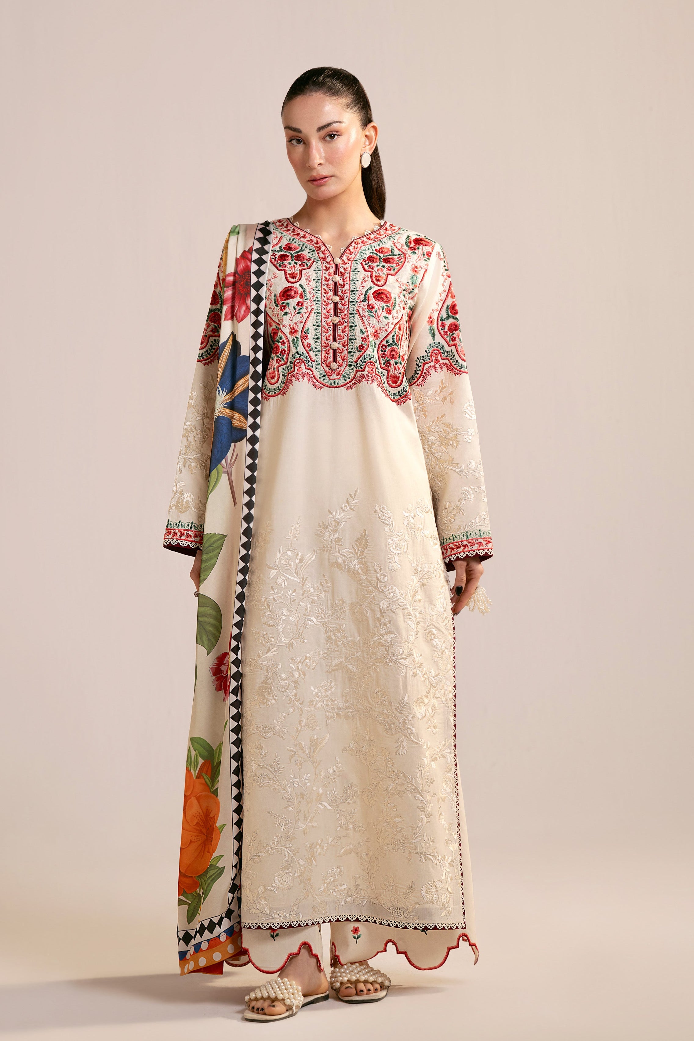 jacquard Kurta Set in Off-white