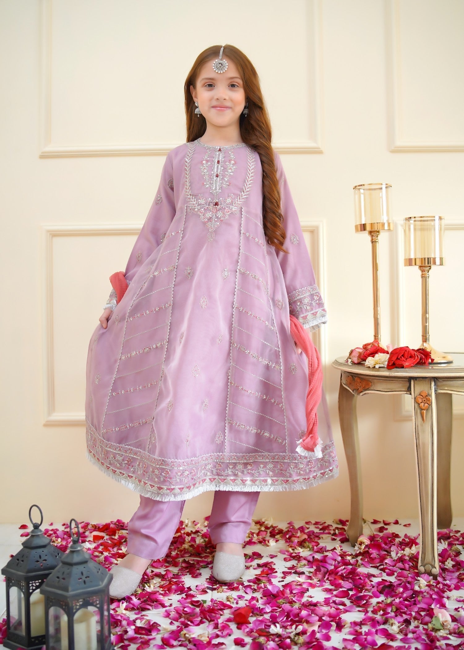 organza Pishwas in Lilac