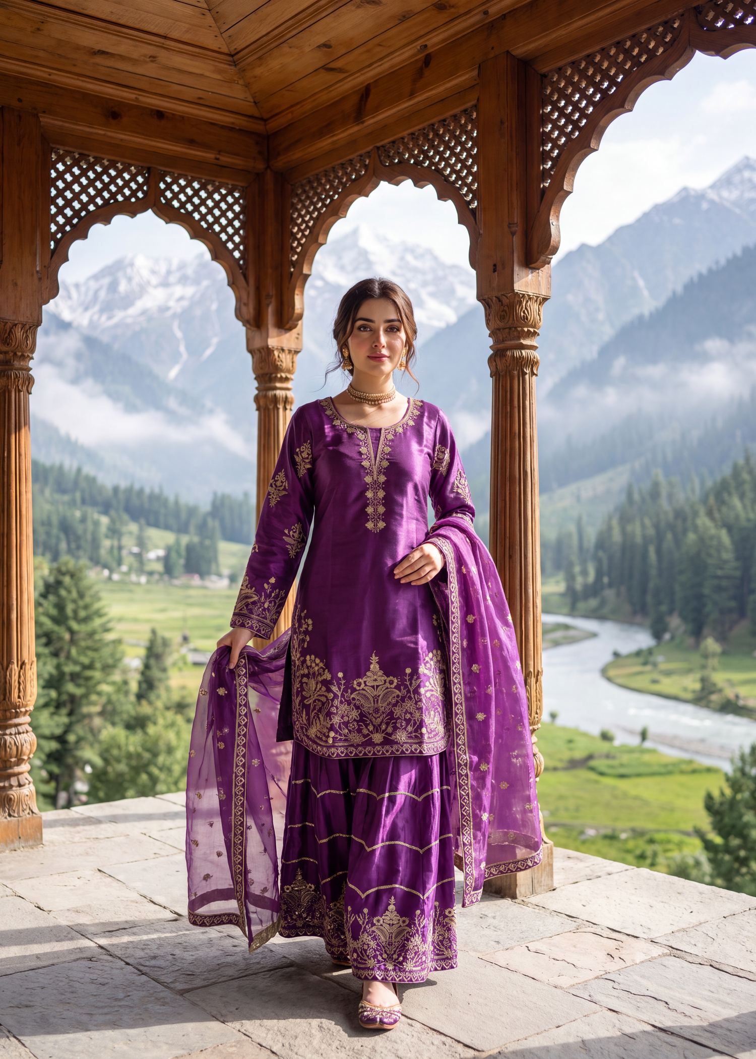 tissue silk Sharara in Electric purple