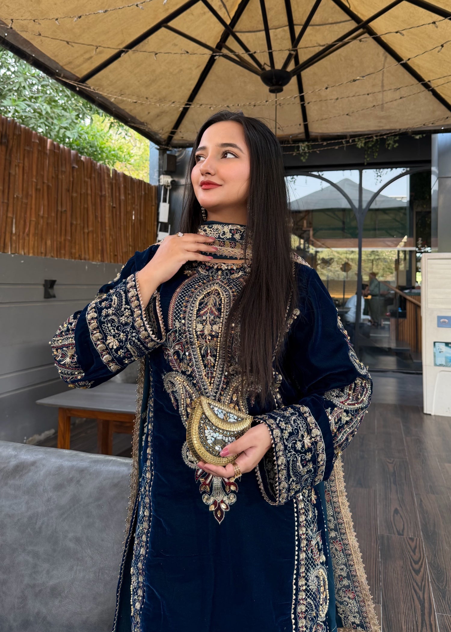 chinese micro velvet 9000 Kurta Set in Dark blue