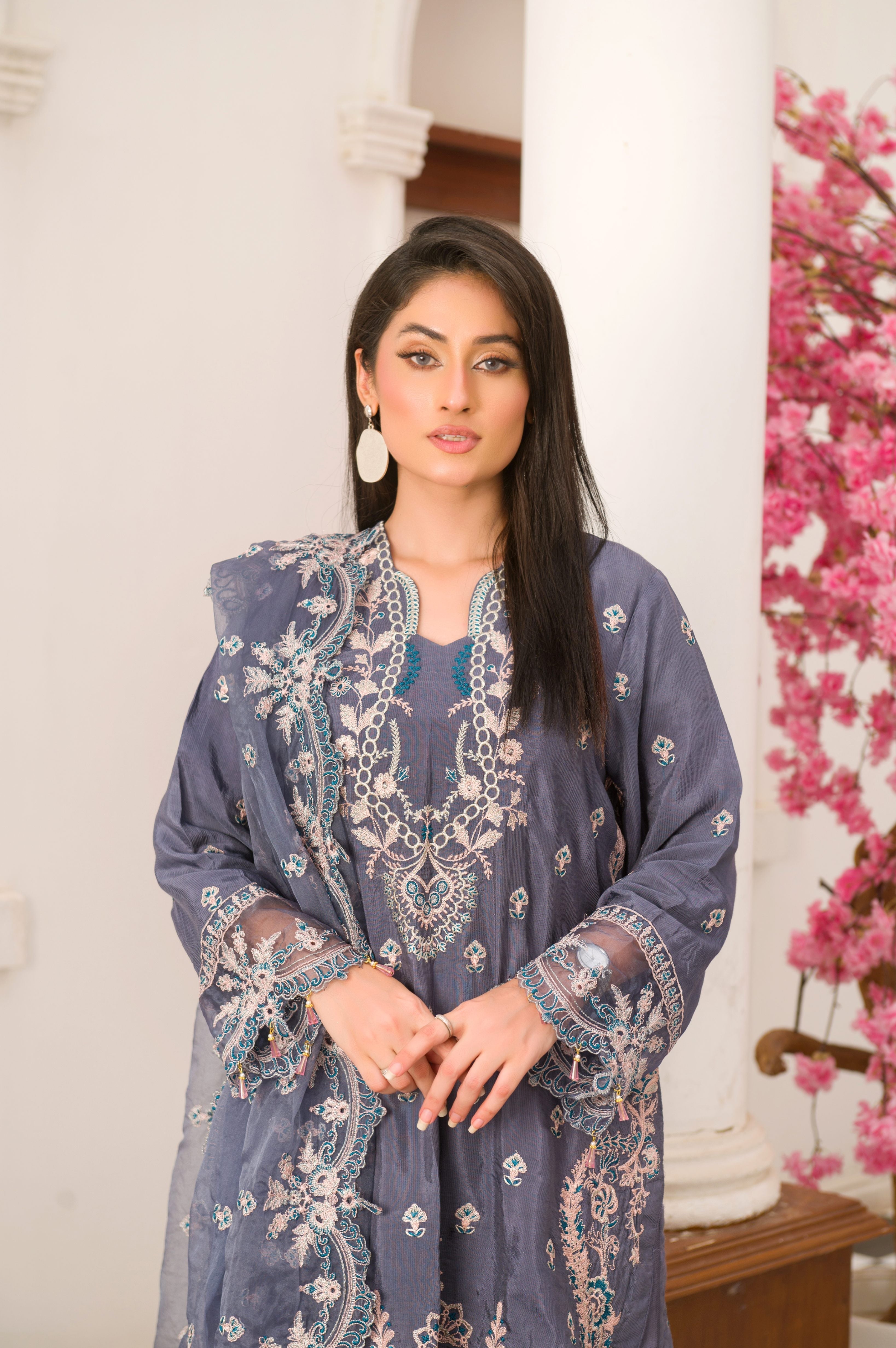 pk raw silk Kurta Set in Slate grey