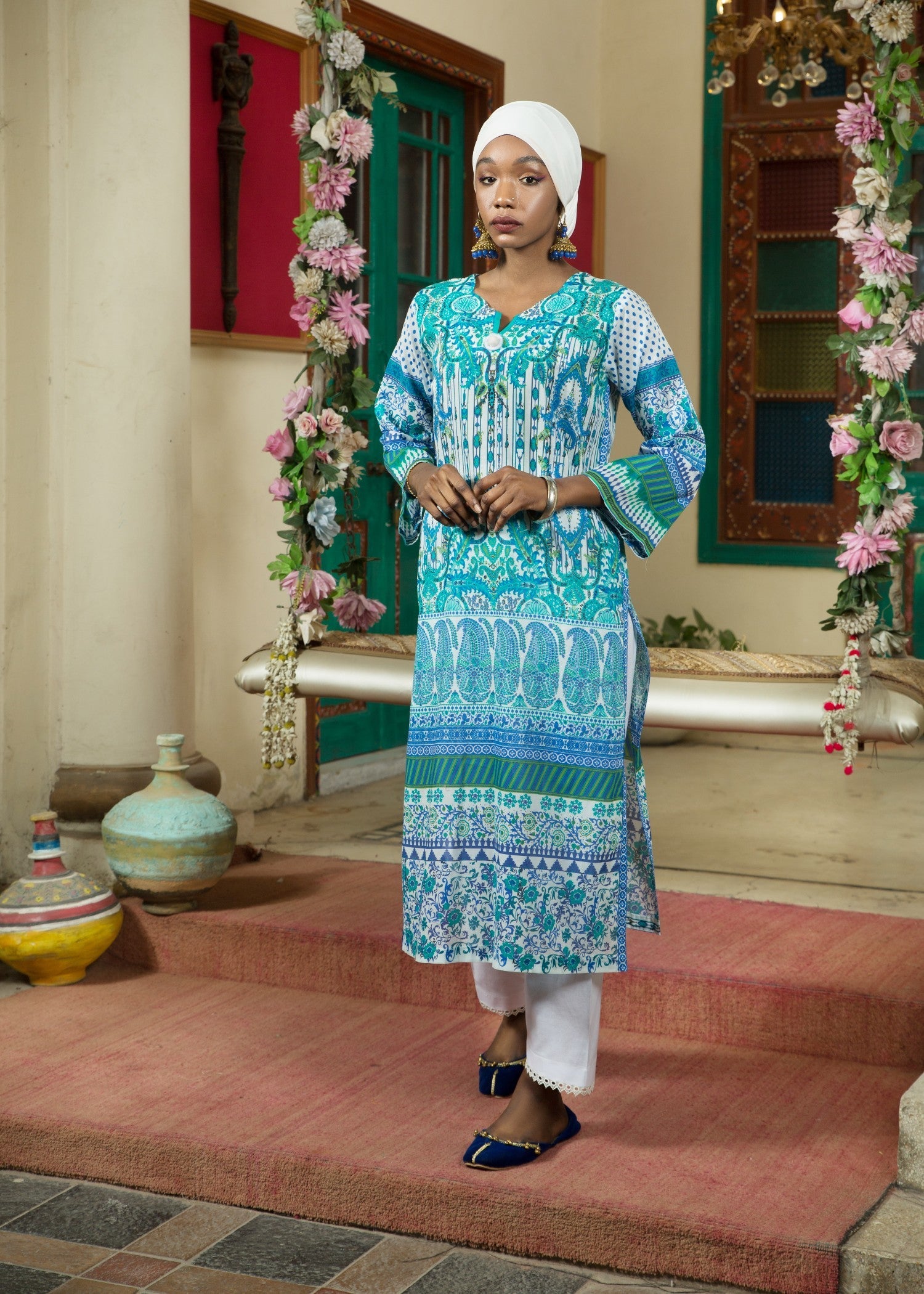 lawn Kurti in Sky blue