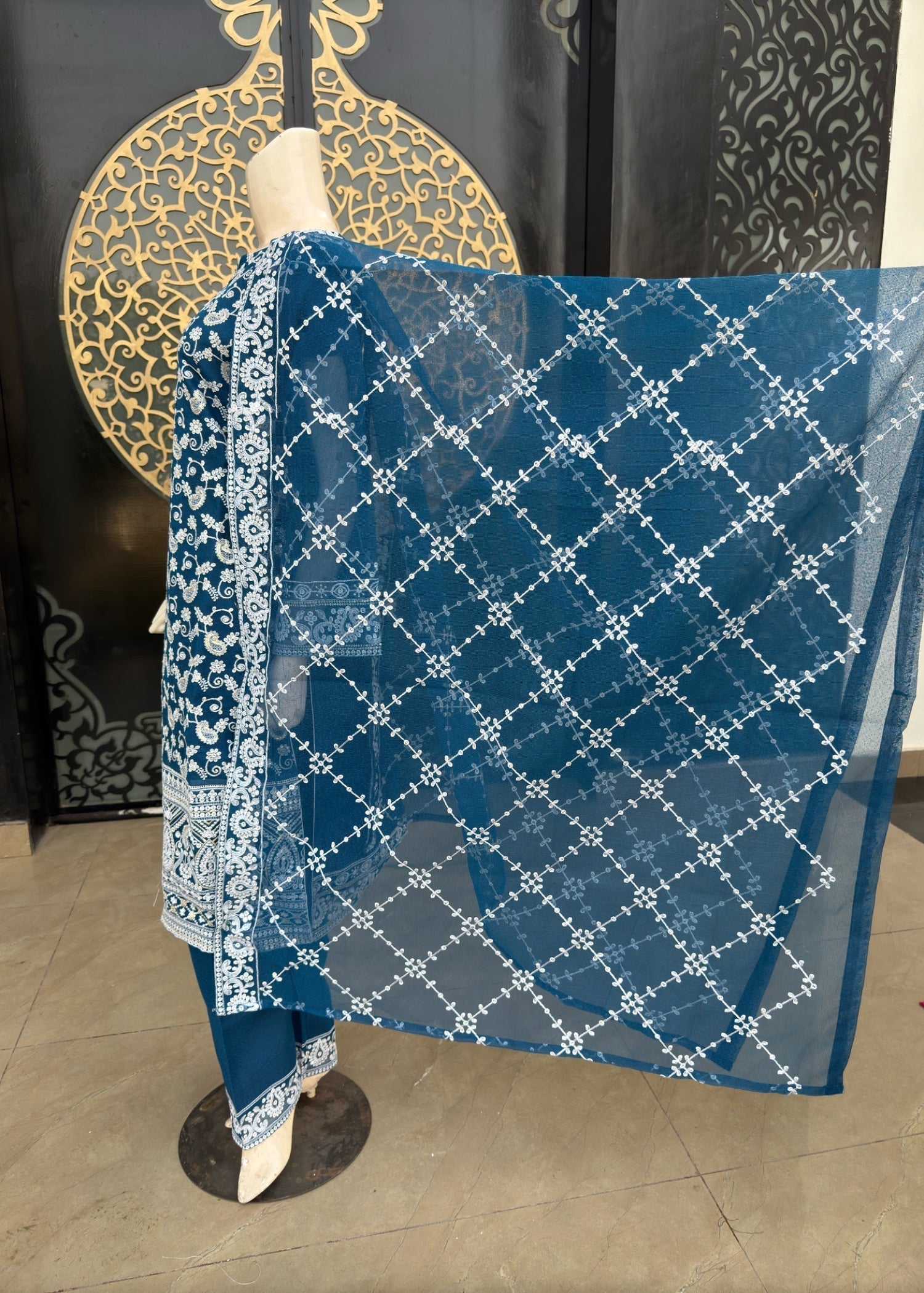 khaddi net Kurta Set in Teal