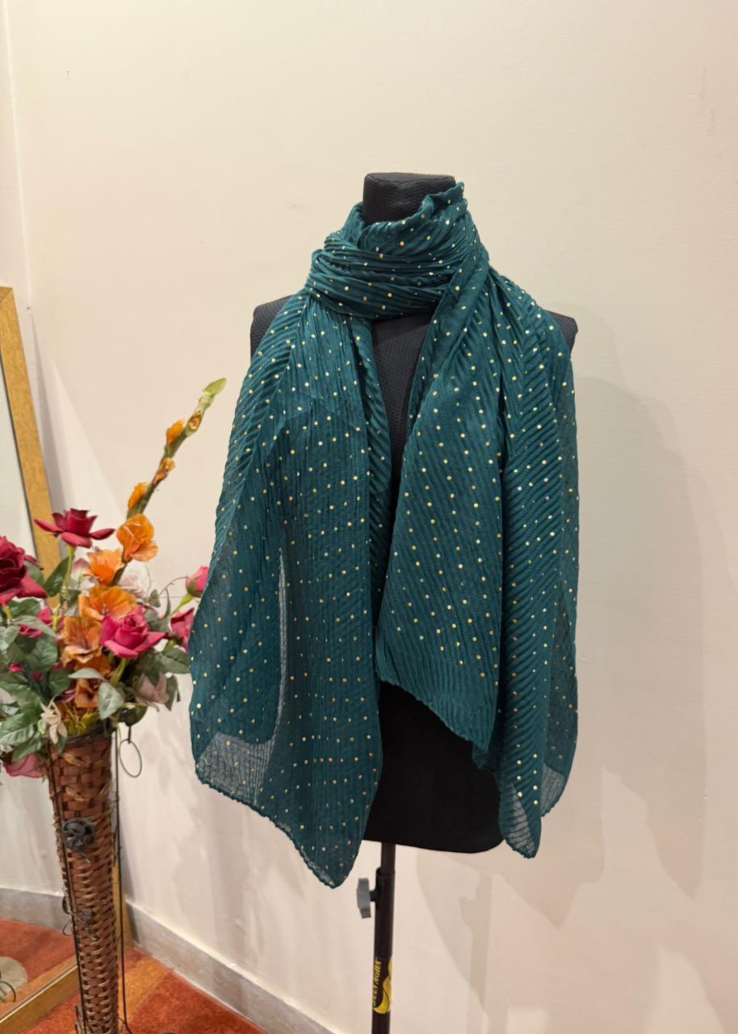 textured lawn Hijab in Bottle green