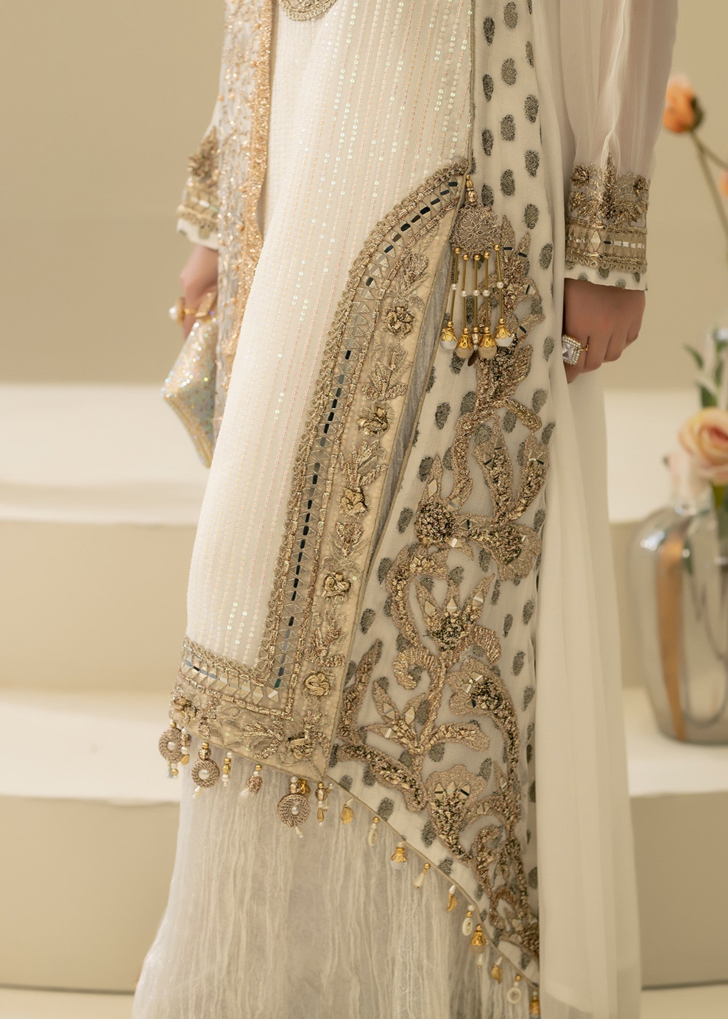 banarsi silk Sharara in White