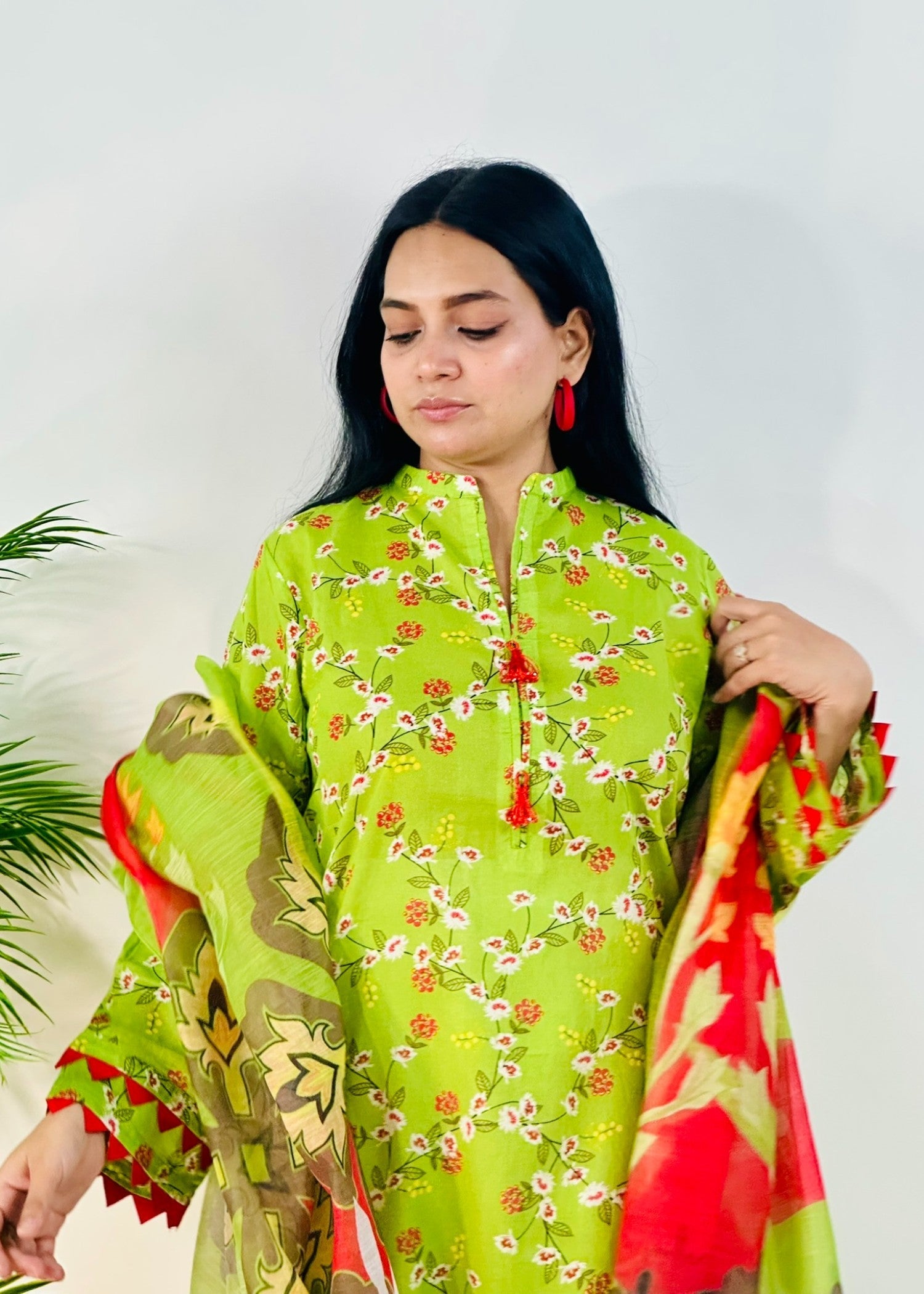 lawn Kurta Set in Lime green