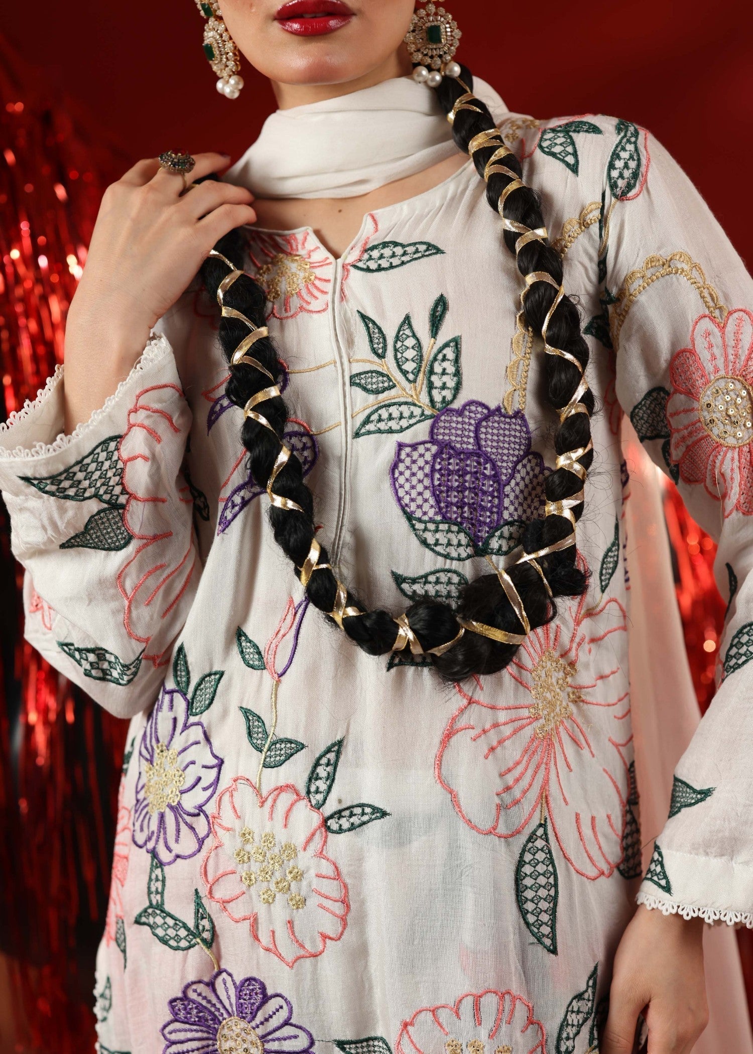 viscose raw silk Kurta Set in Snow