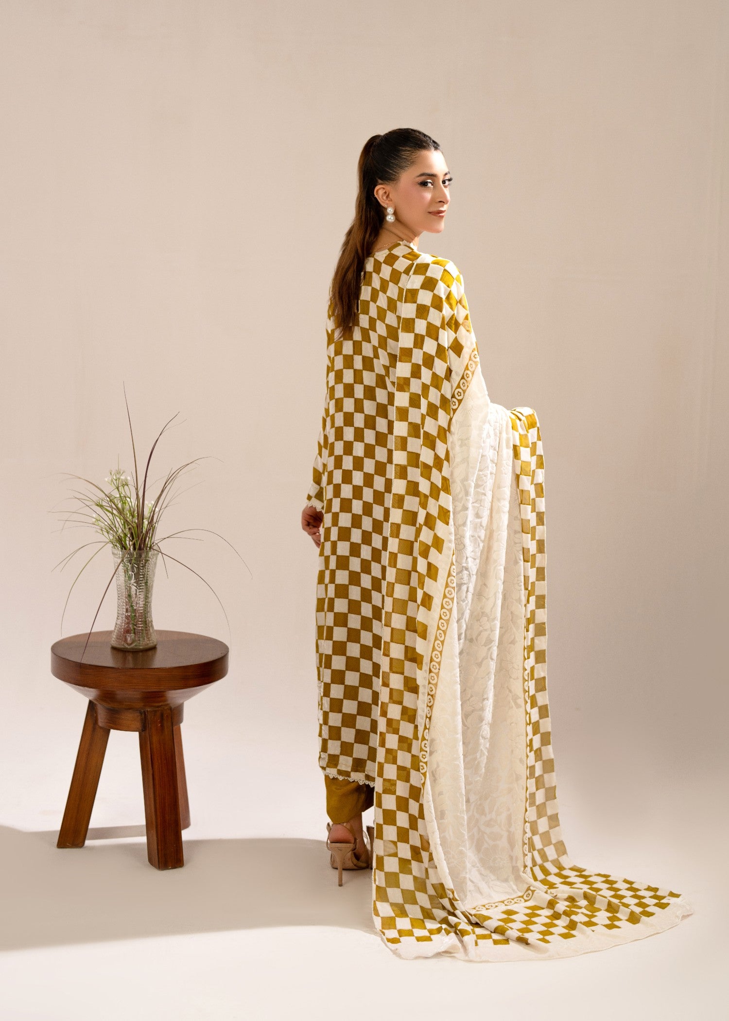 velvet Kurta Set in Mellow yellow