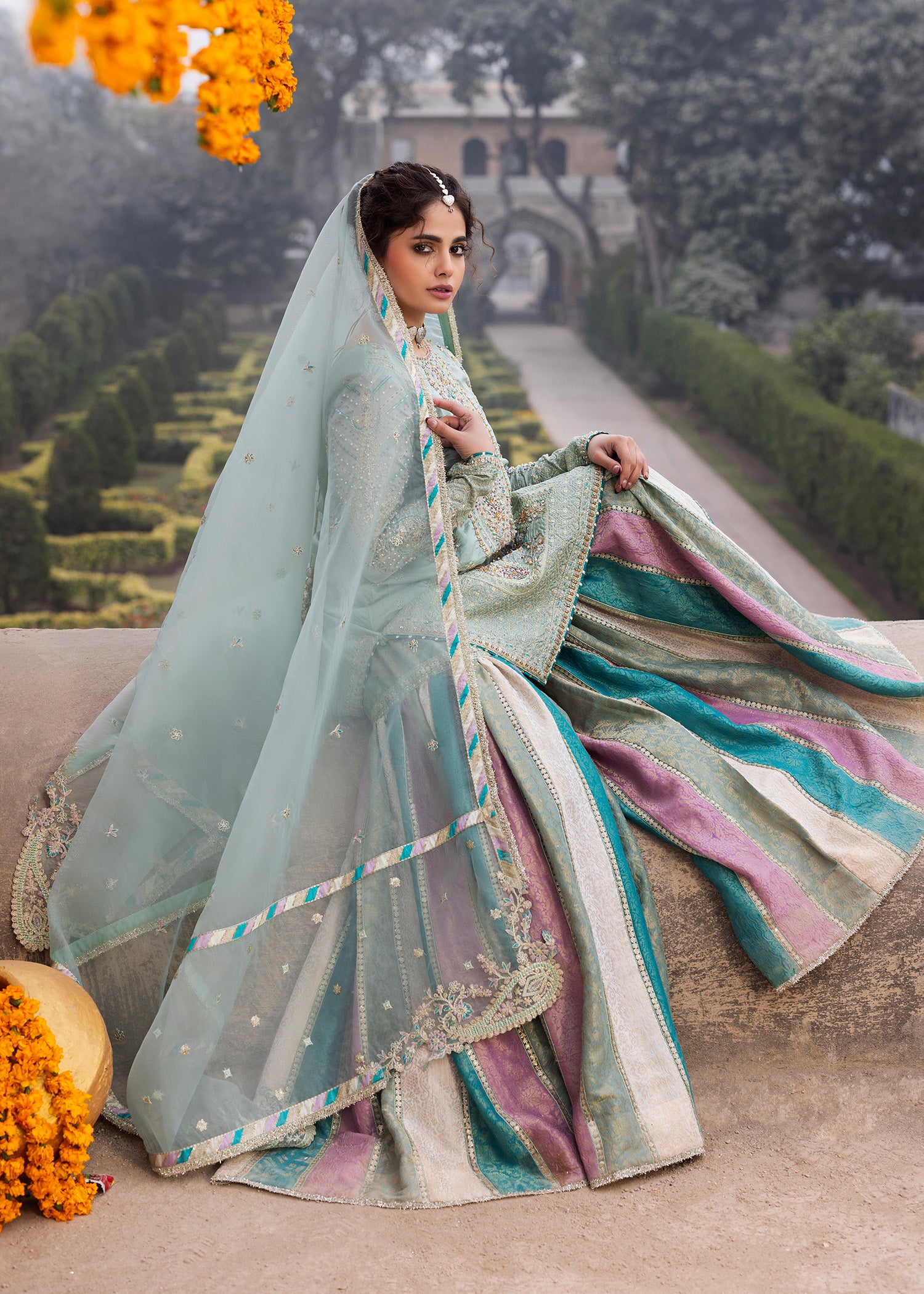 silk Gharara in Light cyan