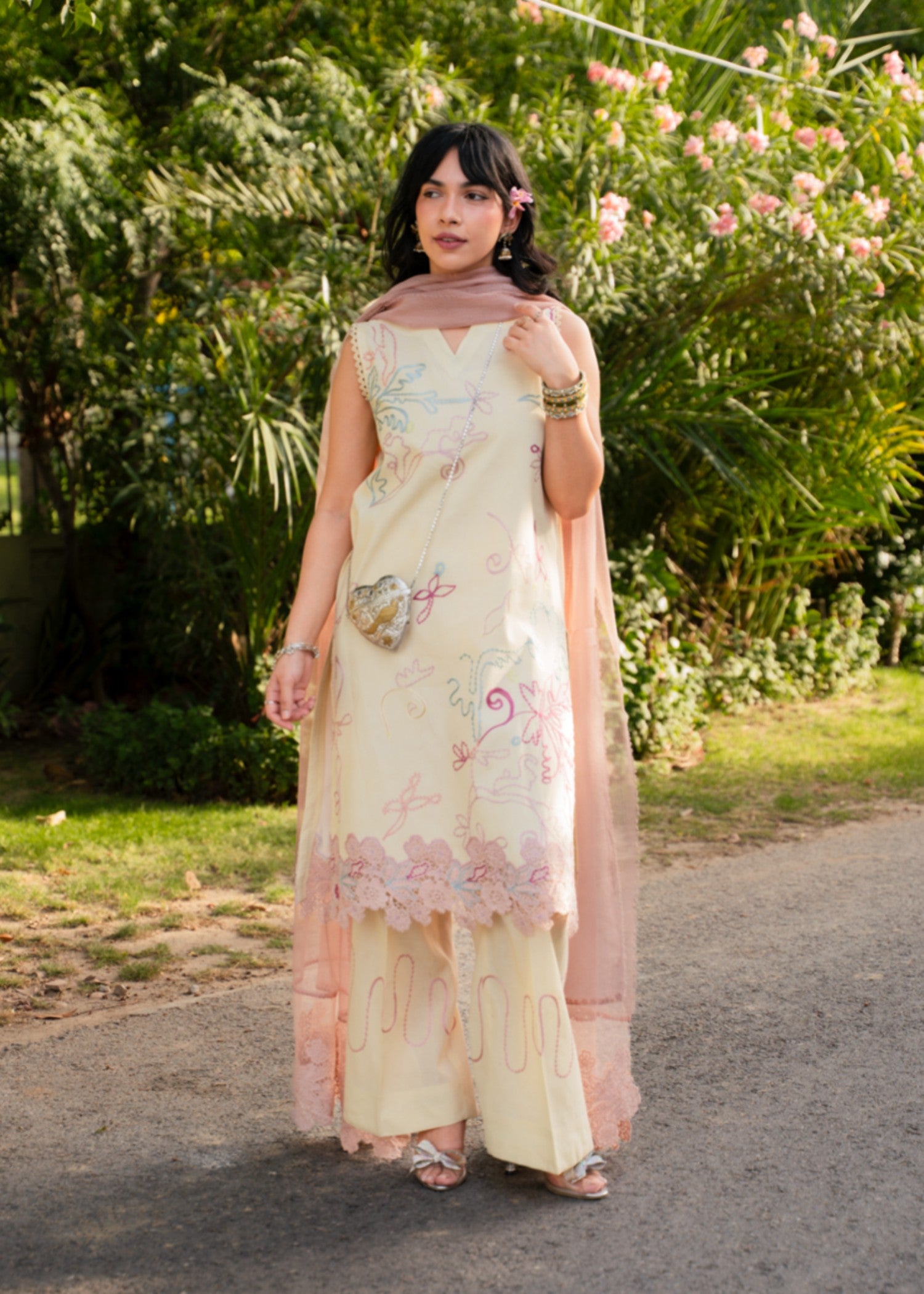 lawn cotton Kurta Set in Butter