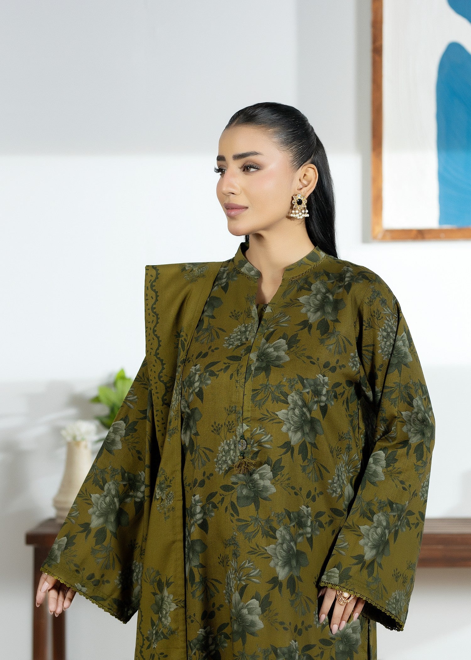 dhanak Kurta Set in Olive green