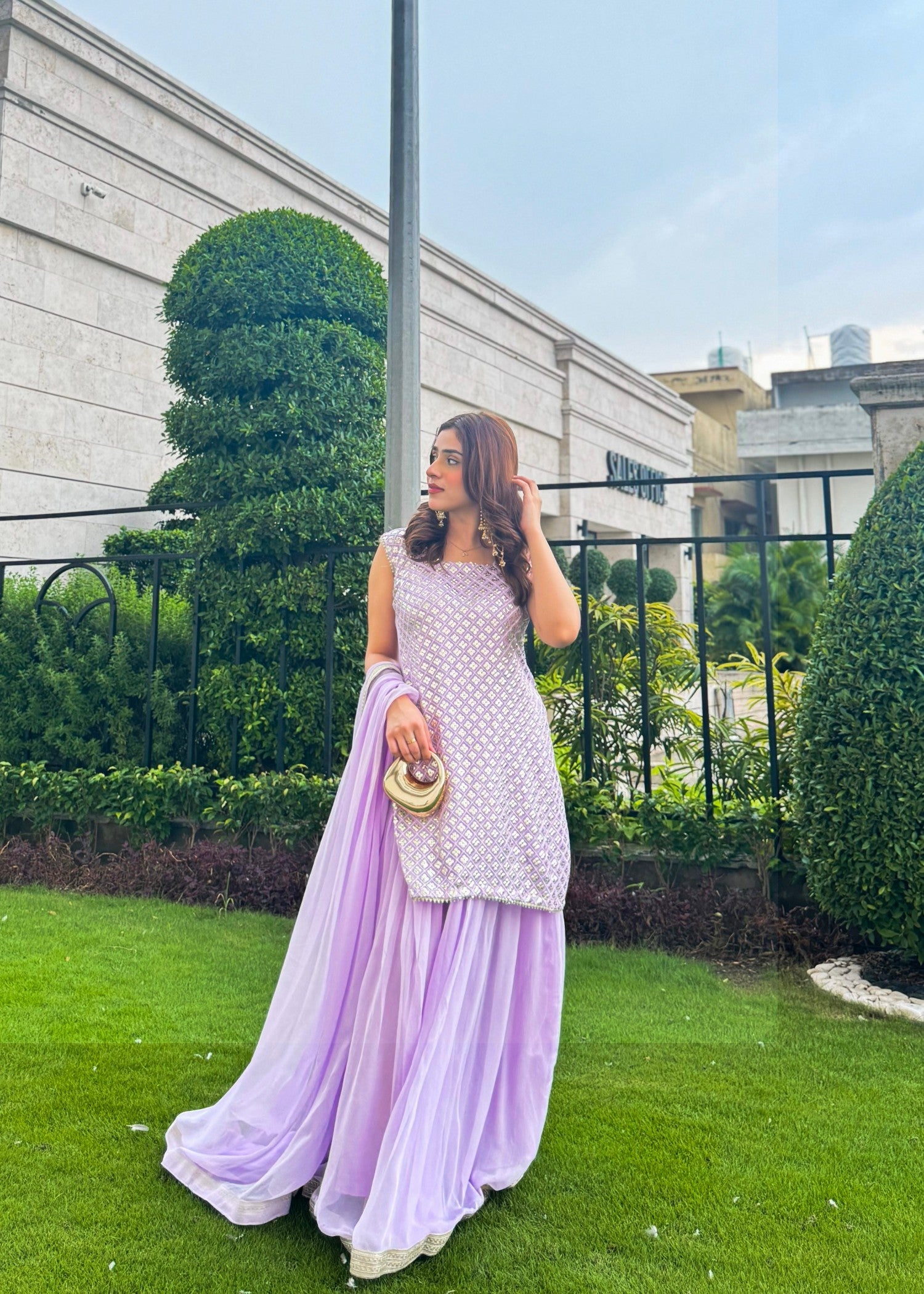 bemberg crinkle chiffon Sharara in Lilac