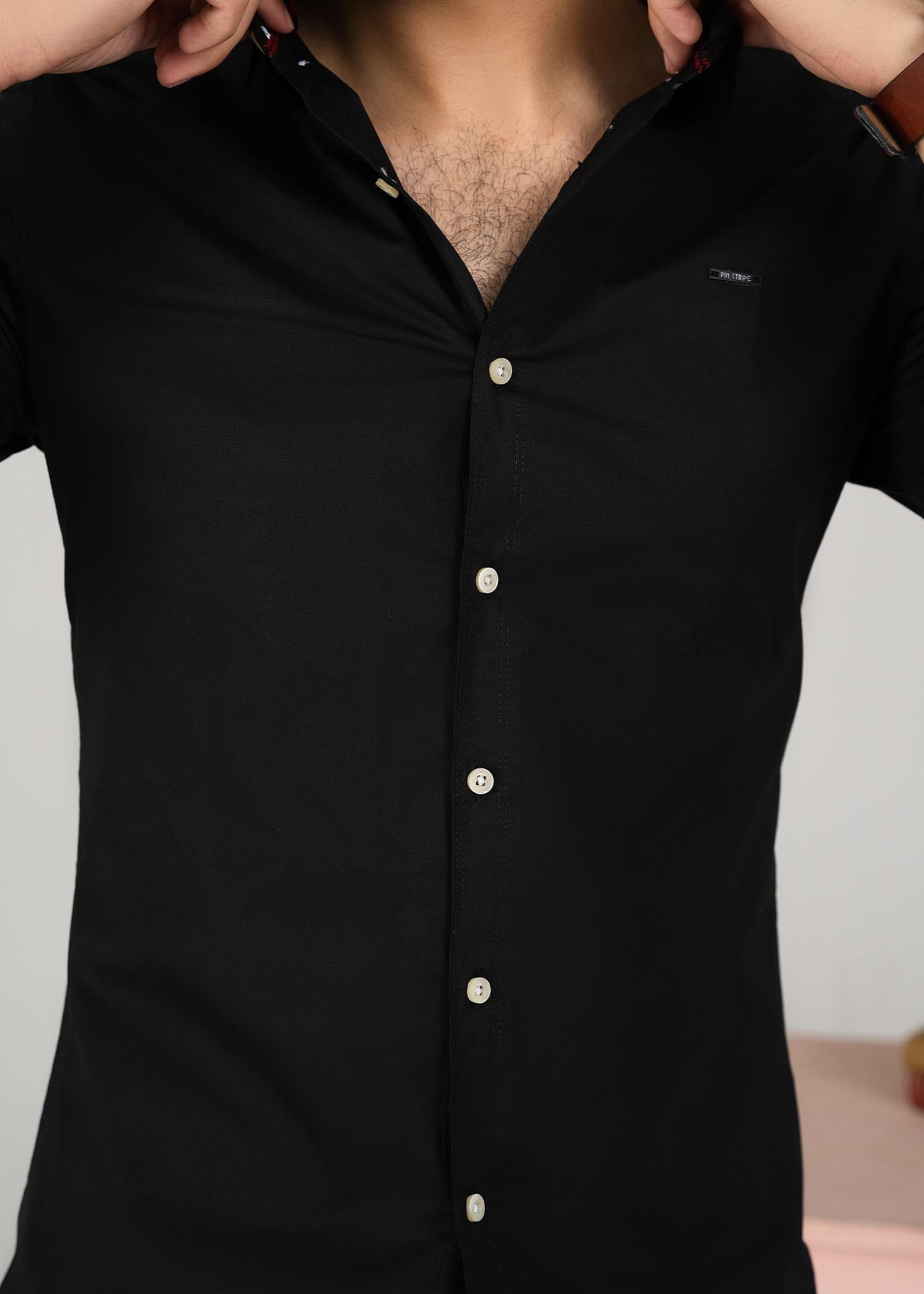 spandex Casual Shirt in Black by Pinstripe