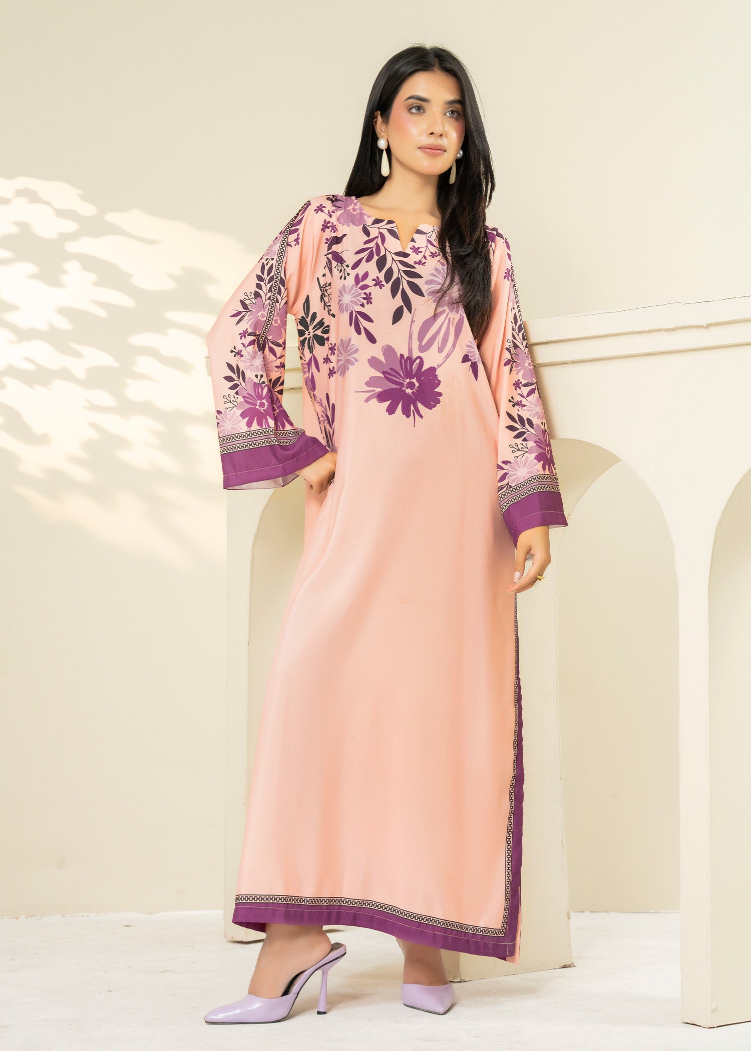 lawn Kaftan in Peach pink