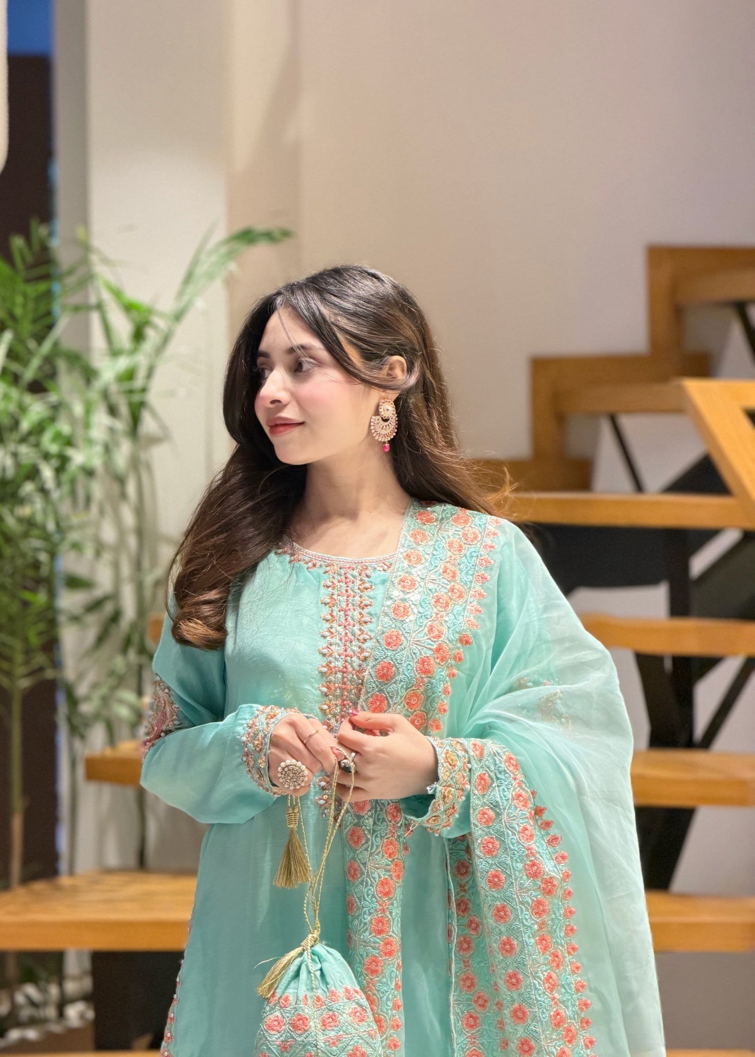 silk Kurta Set in Turquoise