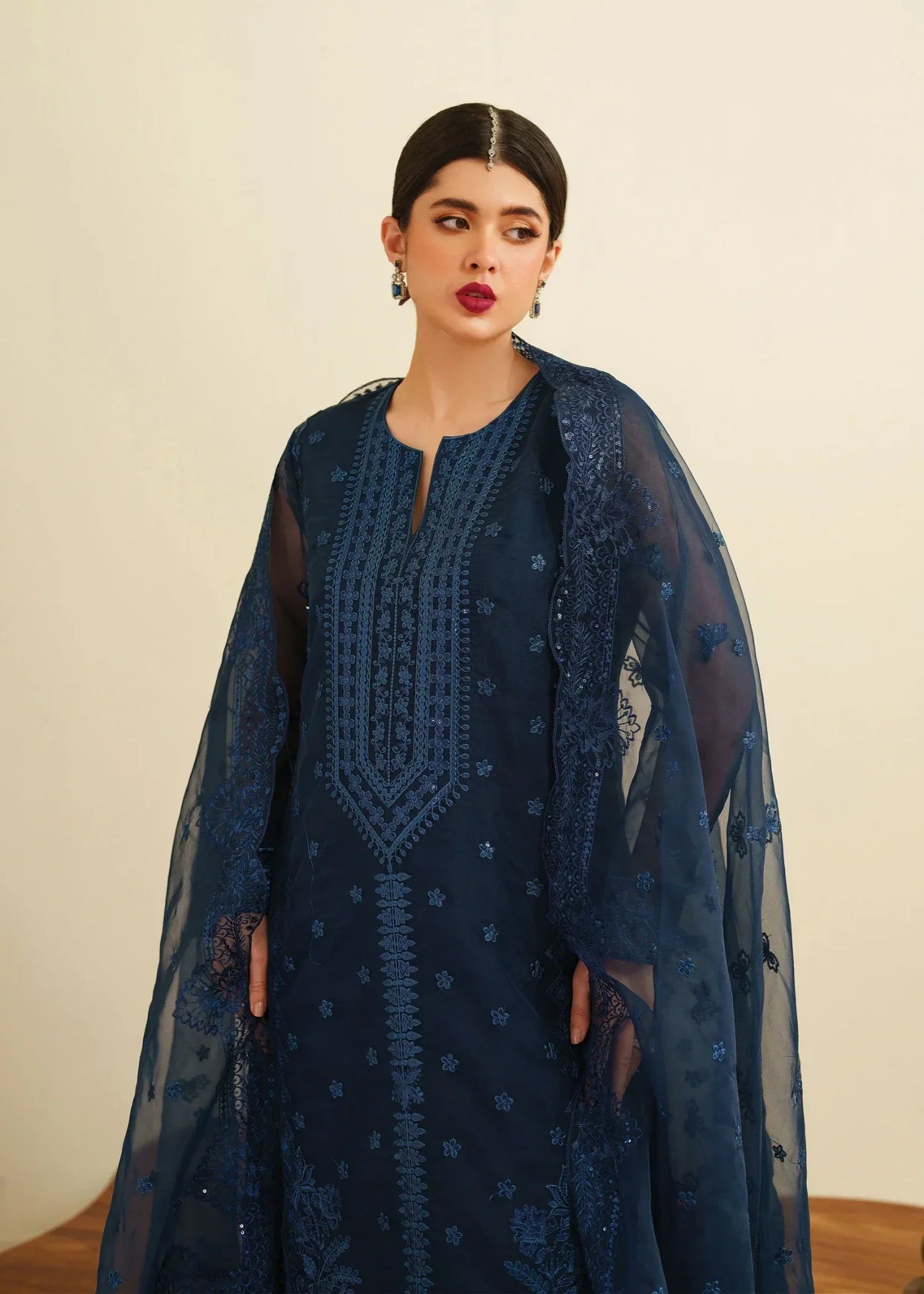 organza Kurta Set in Cobalt blue