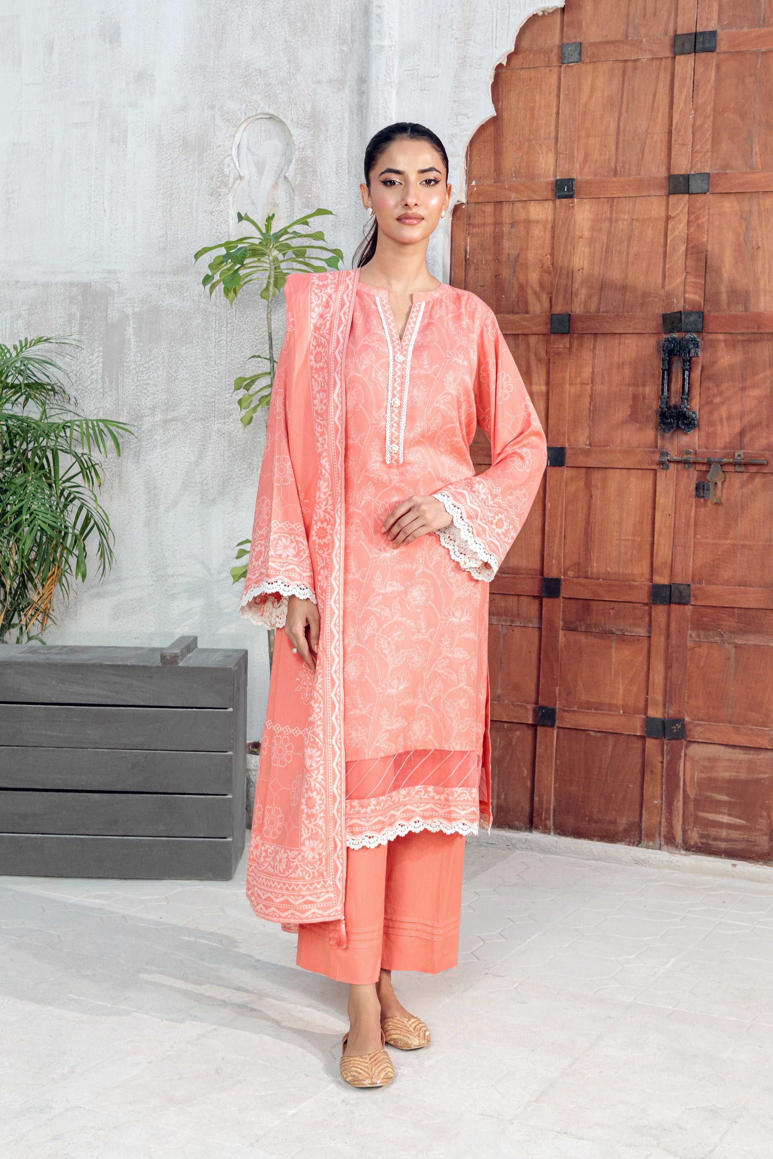 pashmina Unstitched in Peach pink