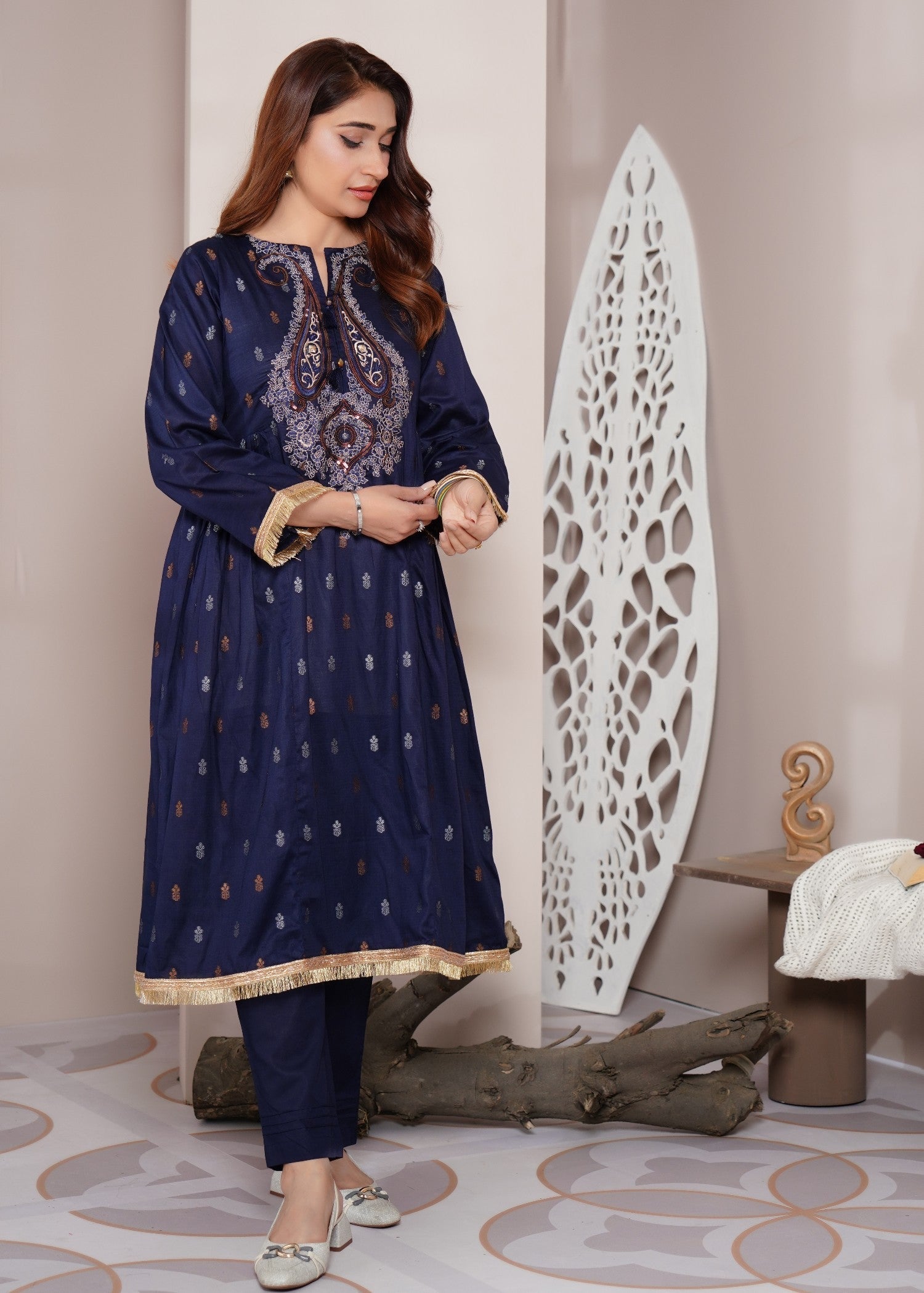 jacquard Pishwas in Navy blue