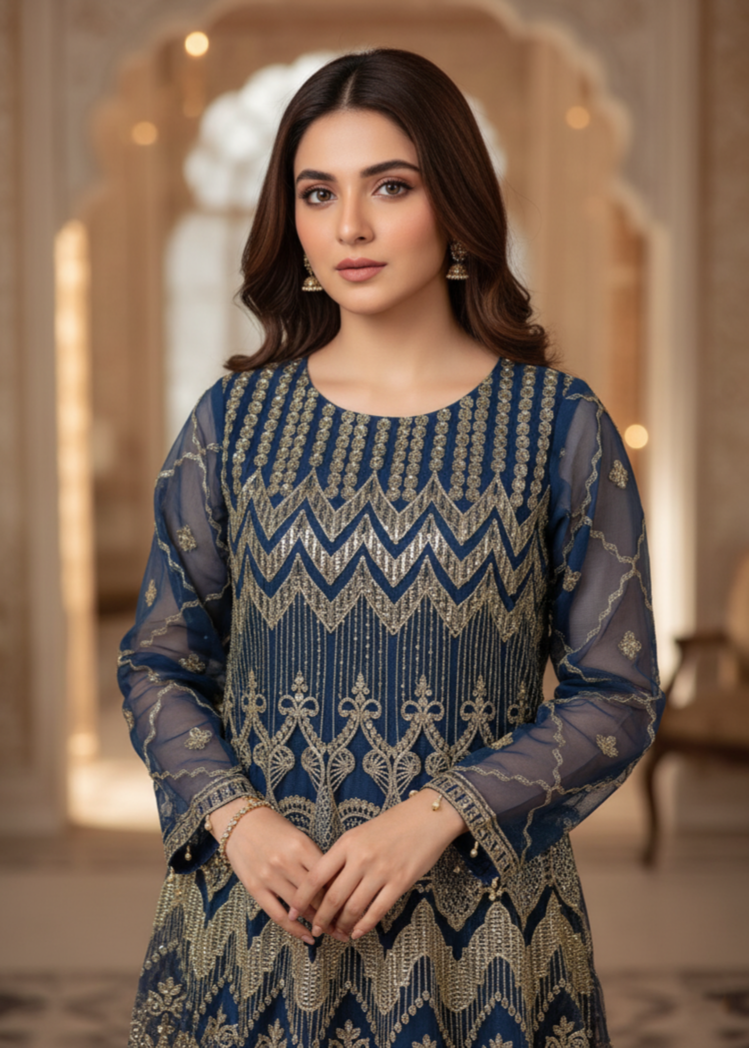 organza Gharara in Blue