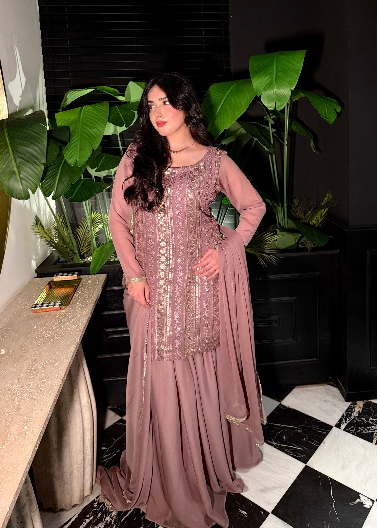 chiffon Sharara in Mauve pink