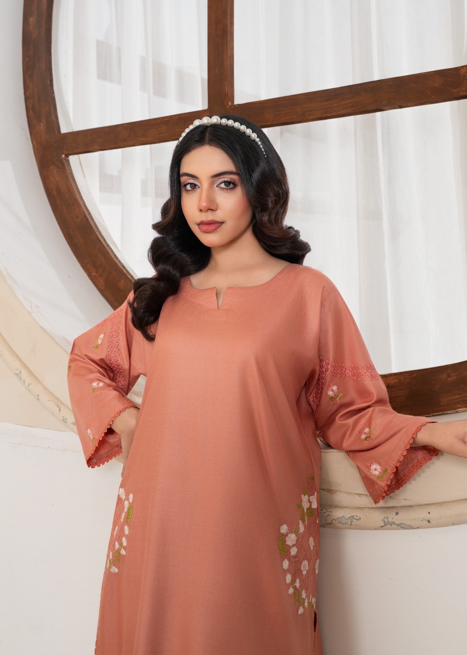 linen Kurta Set in Melon pink