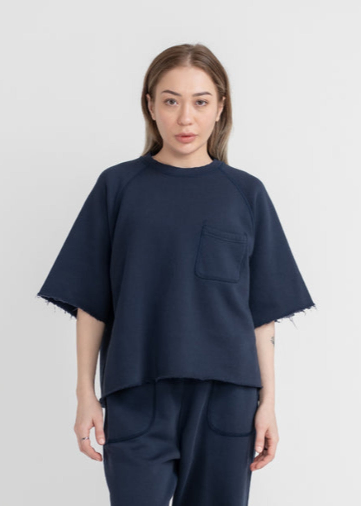 fleece T Shirt in Navy blue
