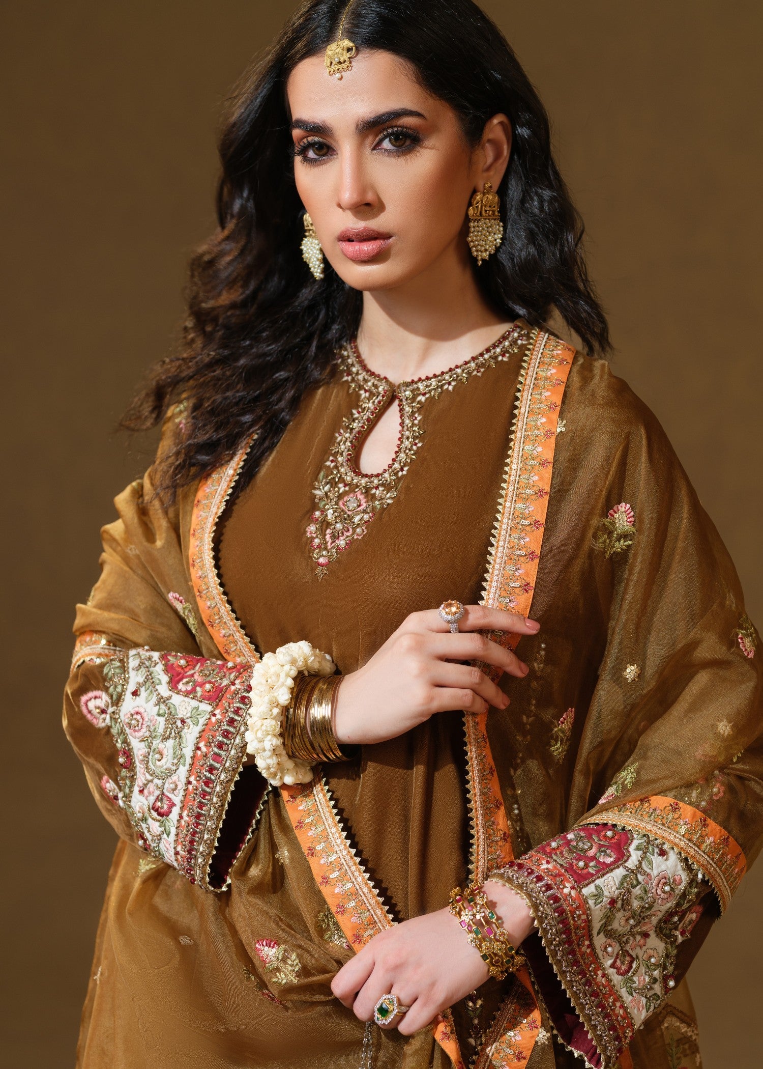 velvet Kurta Set in Brown