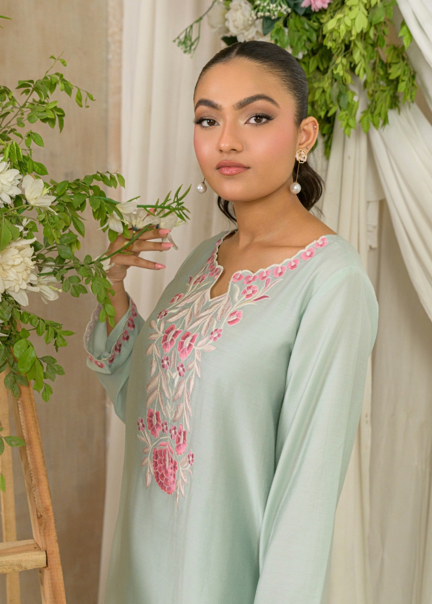 viscose modal Kurta Set in Moss green