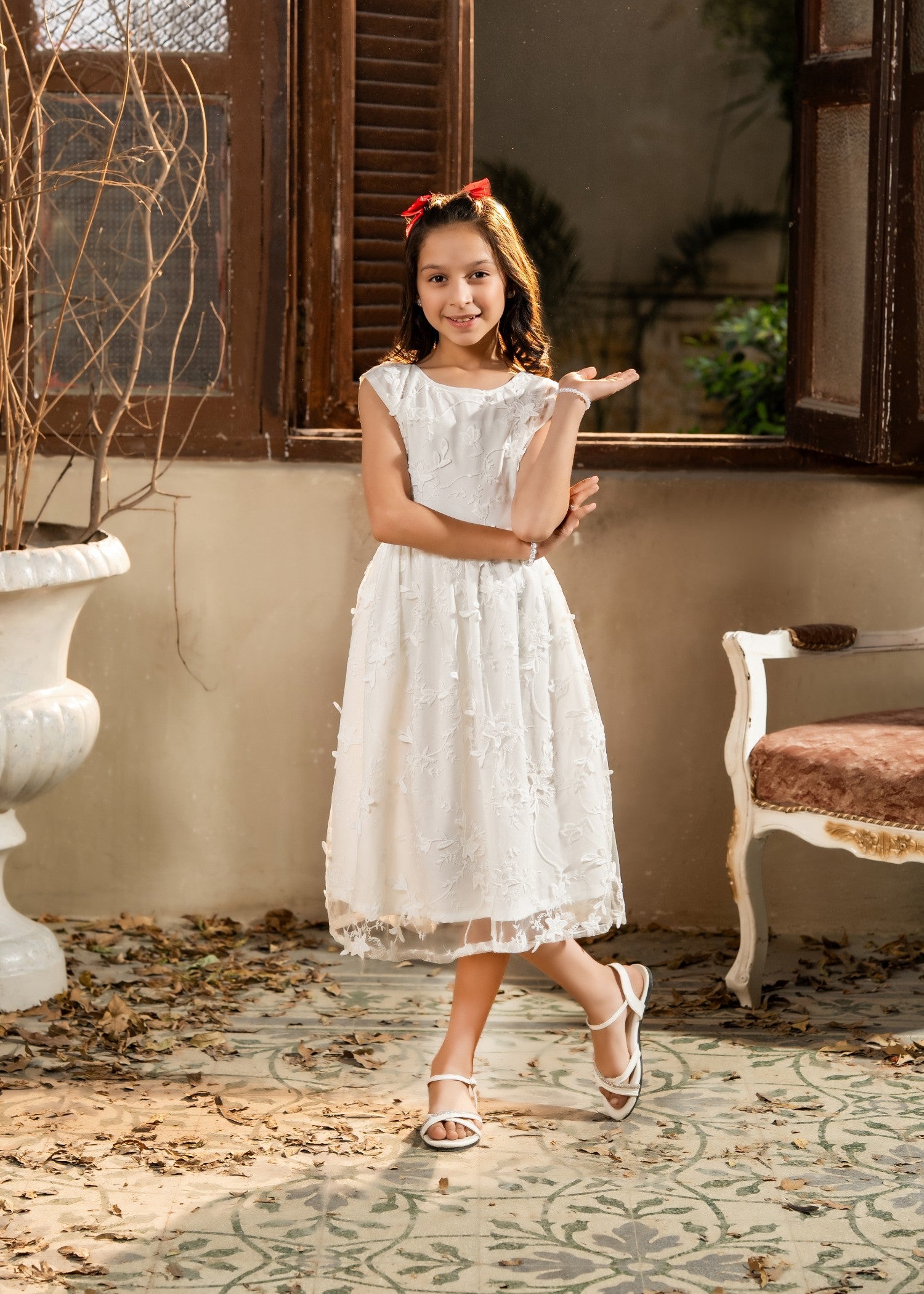 lace net Frock in White