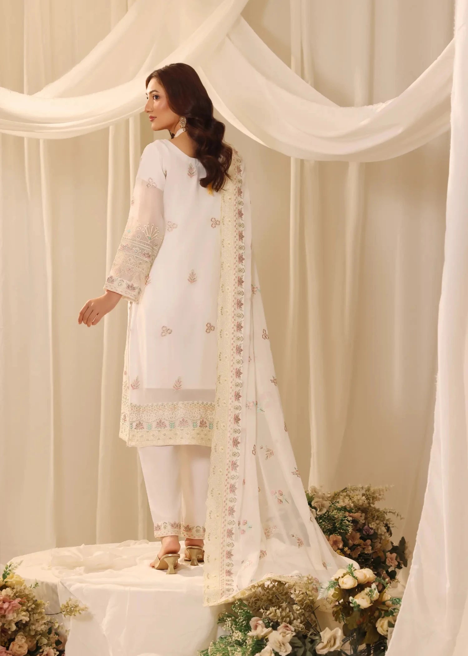 chiffon Kurta Set in Ivory