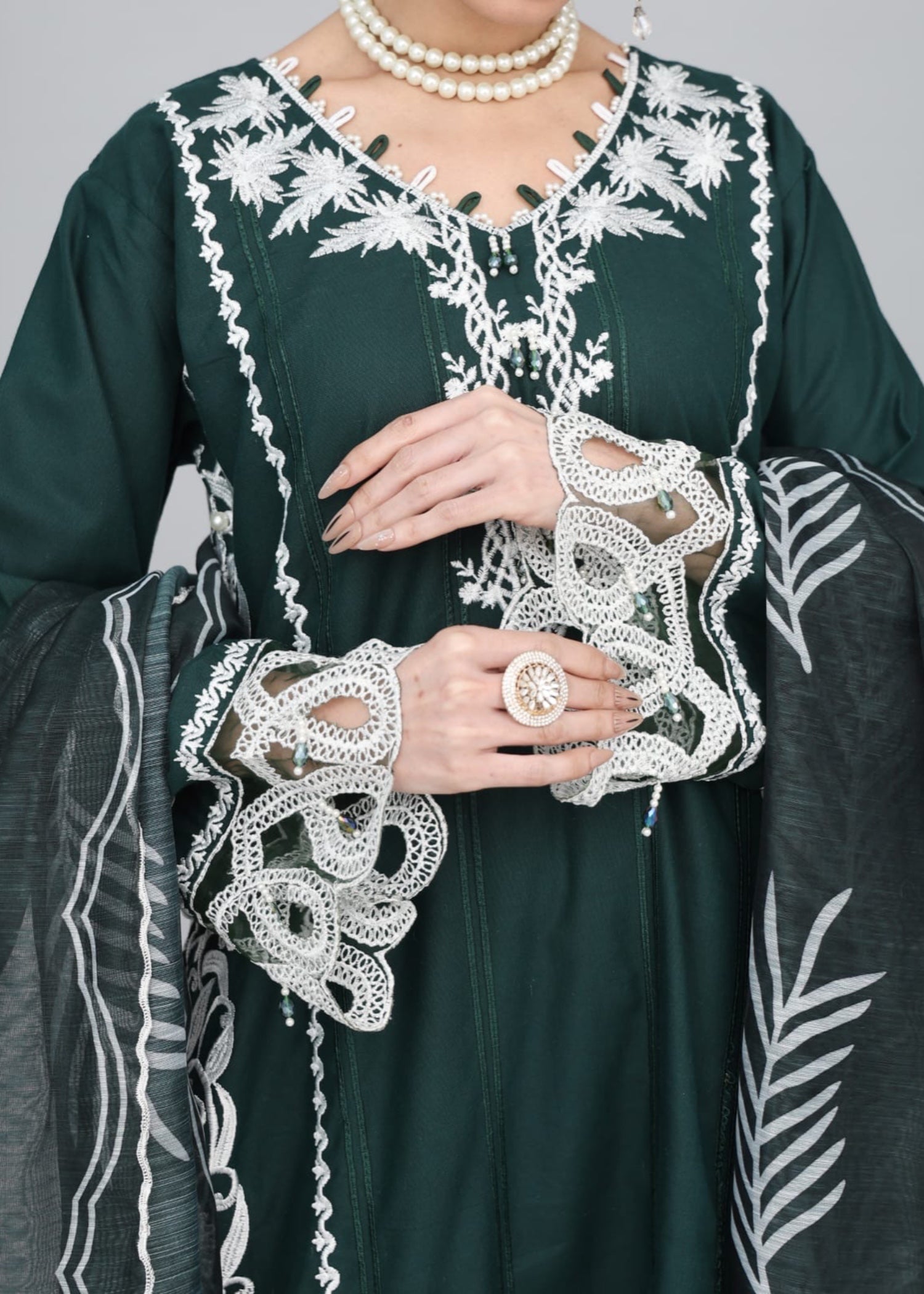 cotton krandi Kurta Set in Bottle green