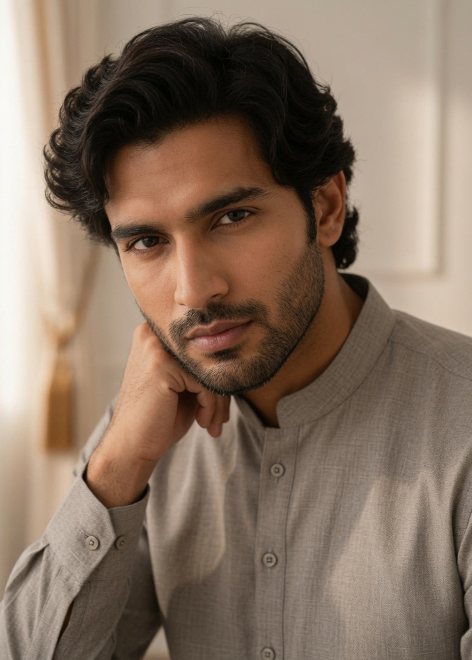 wash & wear Kurta Set in Stone grey