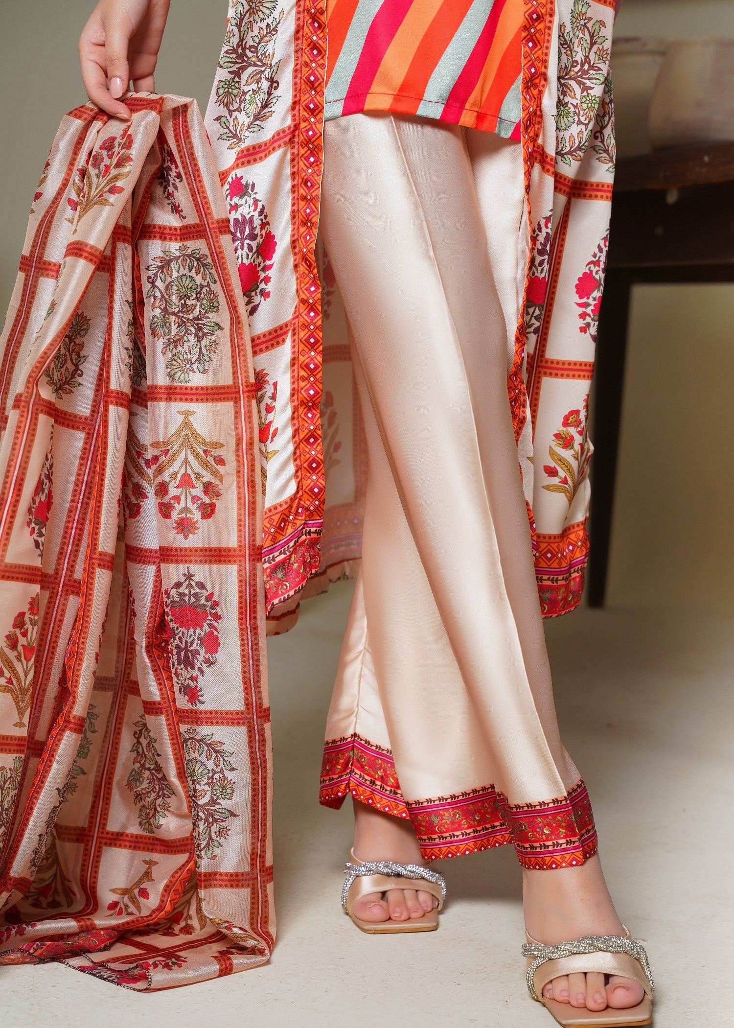 silk Gown in Coral orange