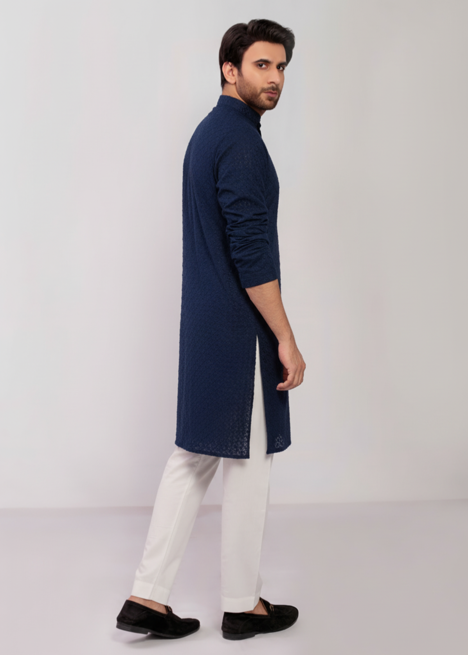 chikankari cotton Kurta in Navy blue by Decuir