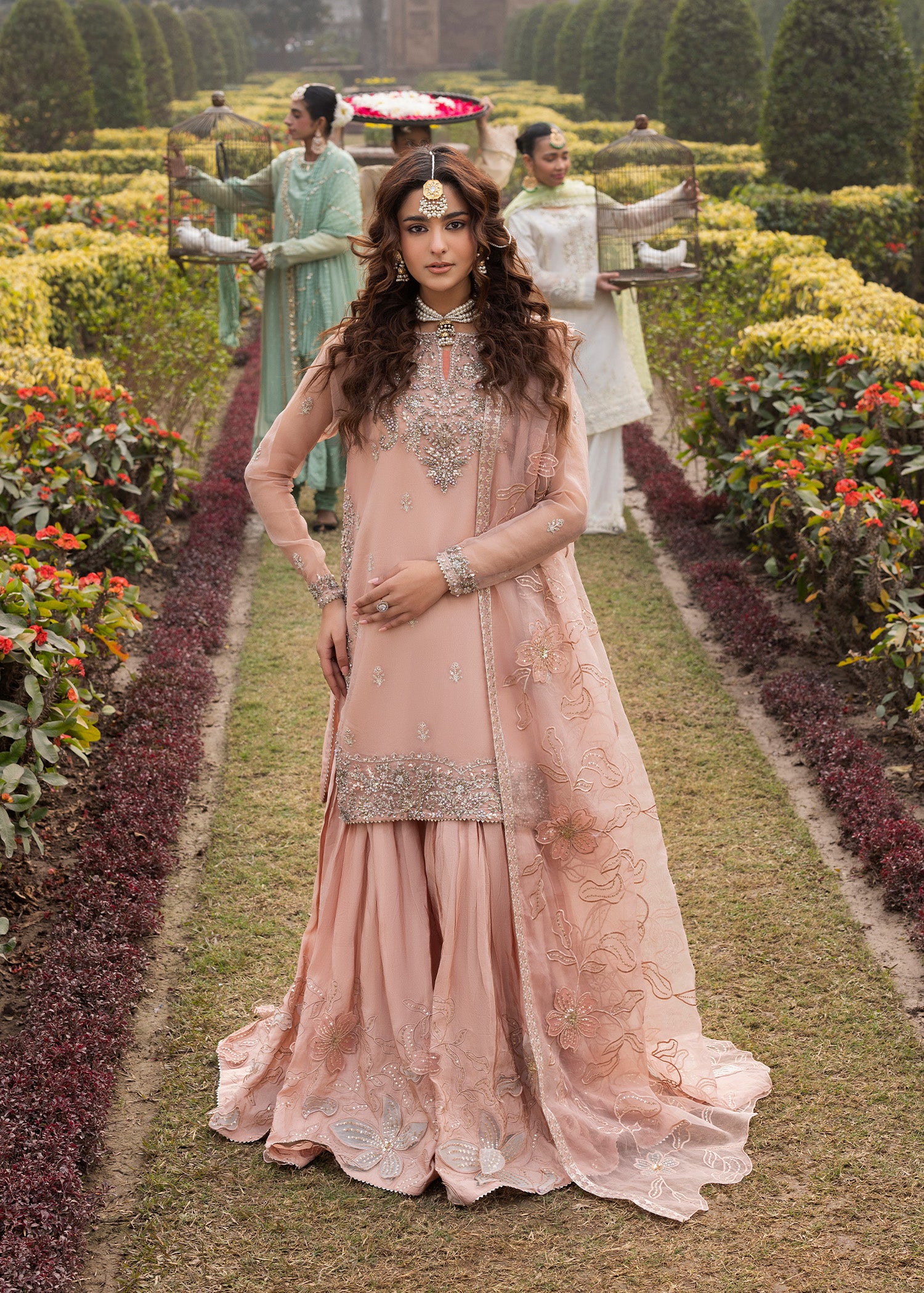 organza Gharara in Peach orange