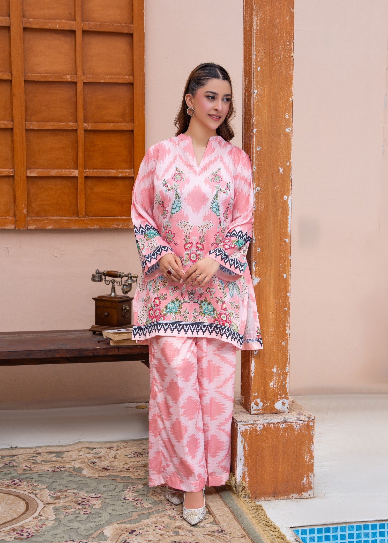 slub cambric Co Ord Sets in Hot pink red