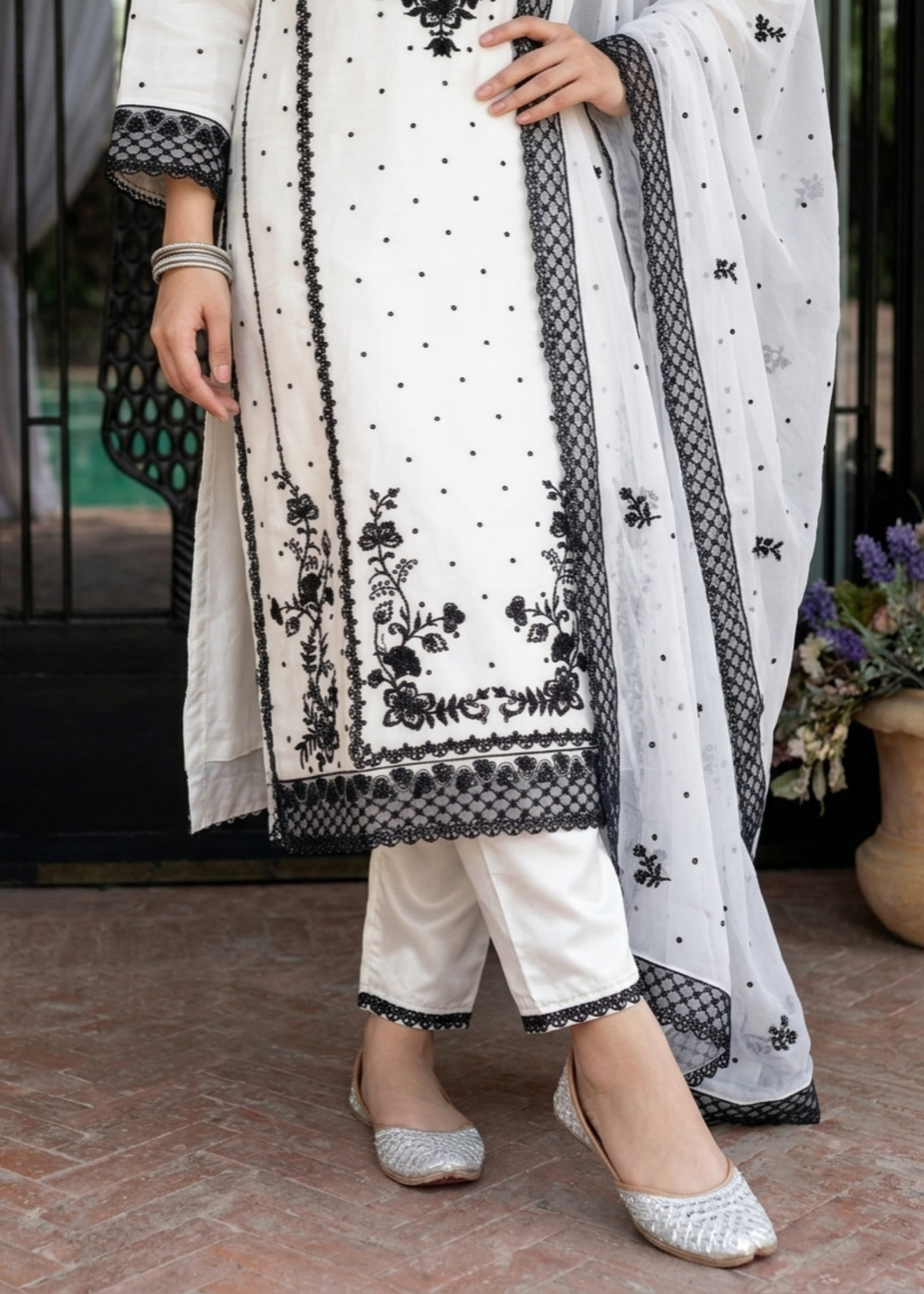 chiffon Kurta Set in White