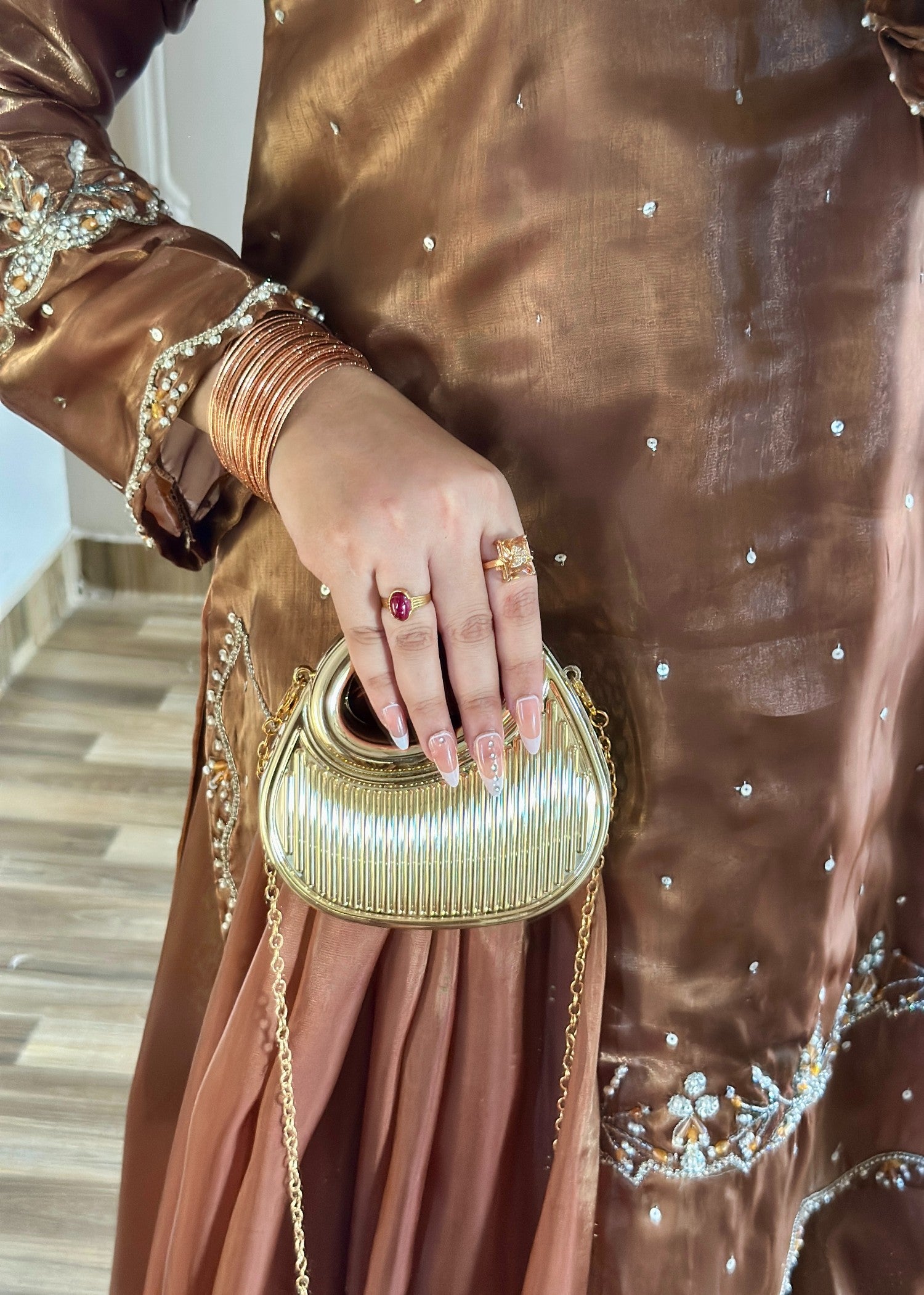 silk Gharara in Coffee brown