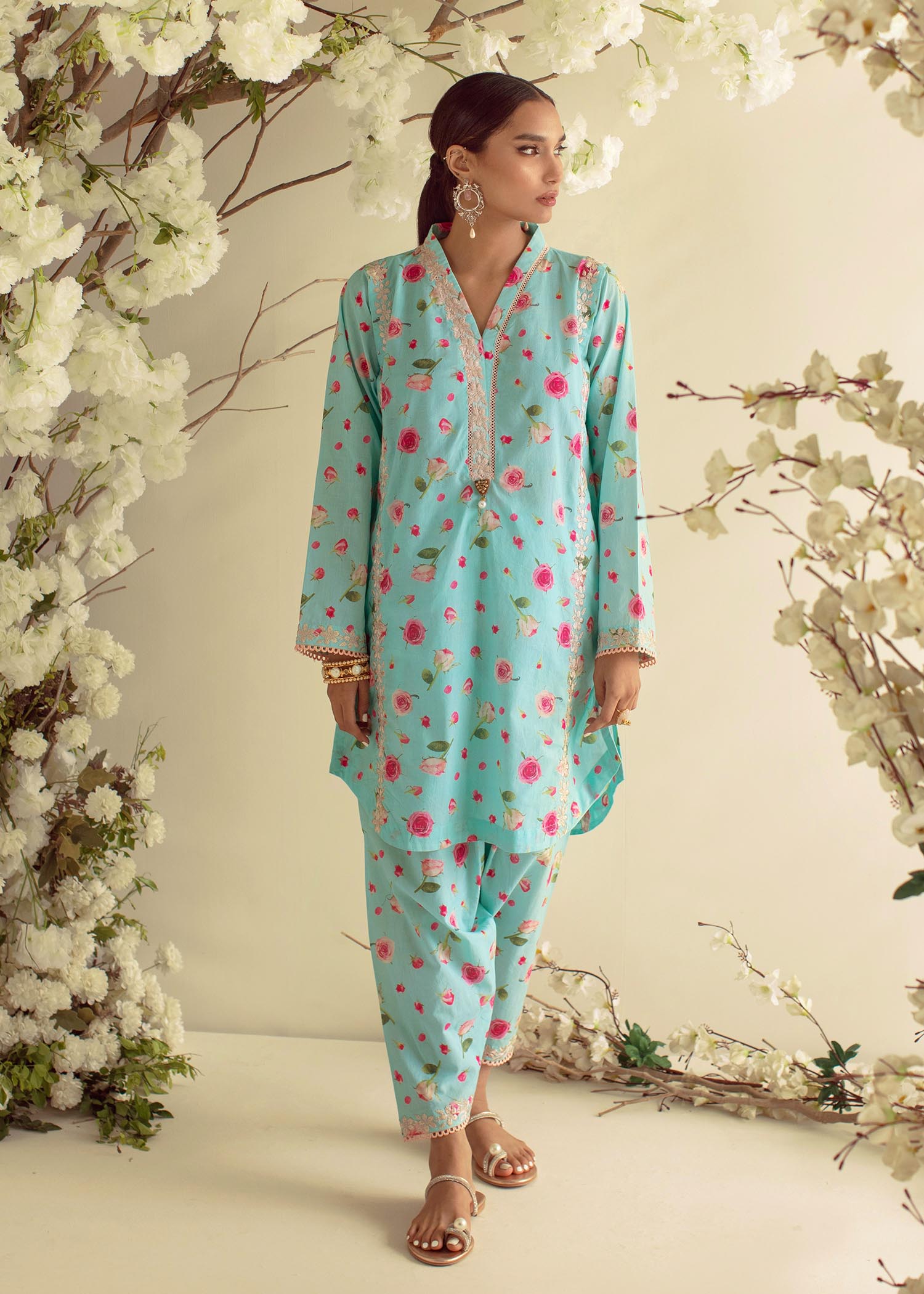 crepe silk Co Ord Sets in Ice blue