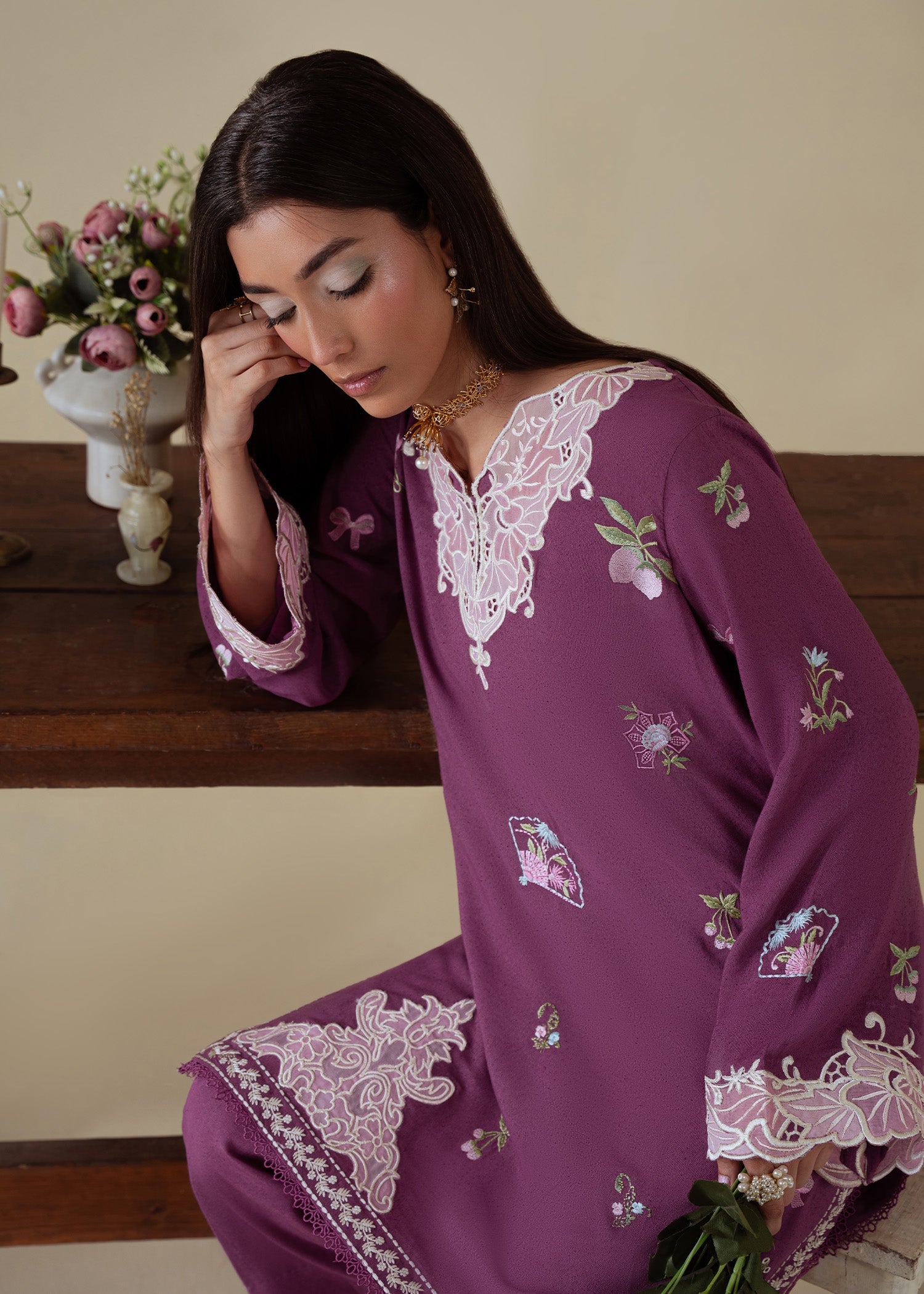 karandi Kurta Set in Mauve
