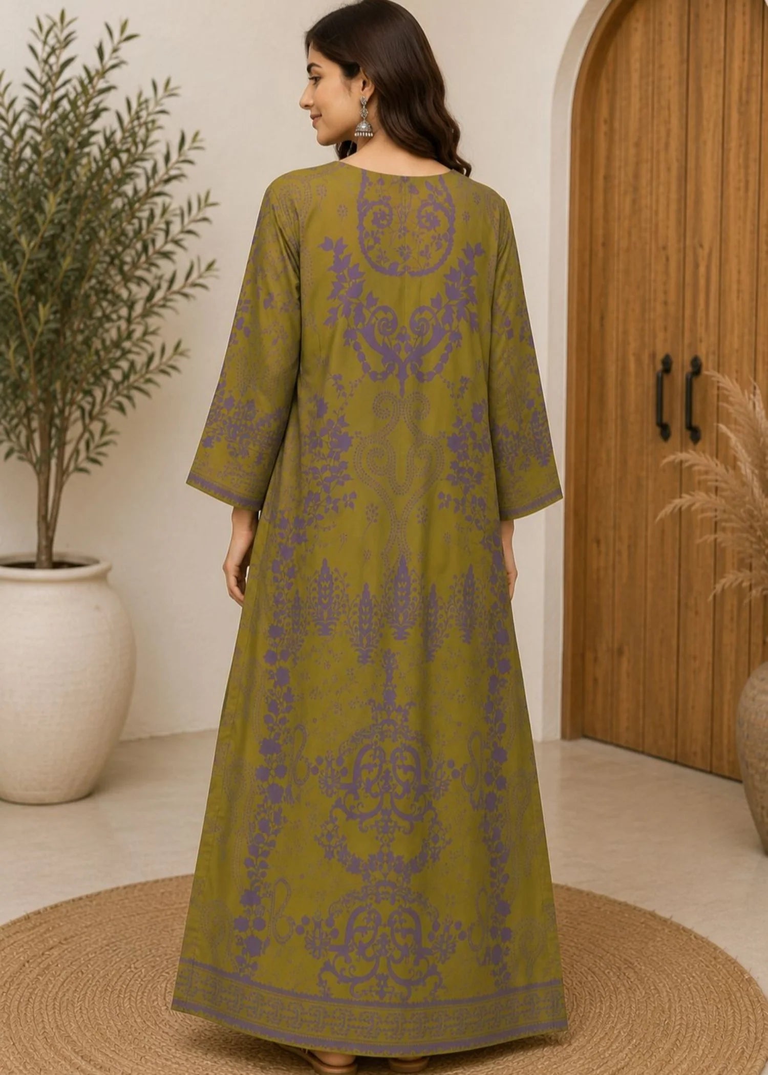 poly lawn Kurti in Olive green
