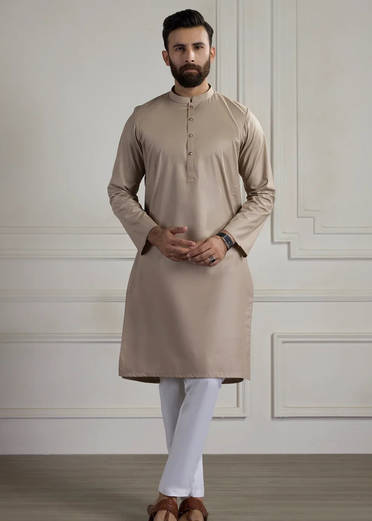dobby Kurta in Beige