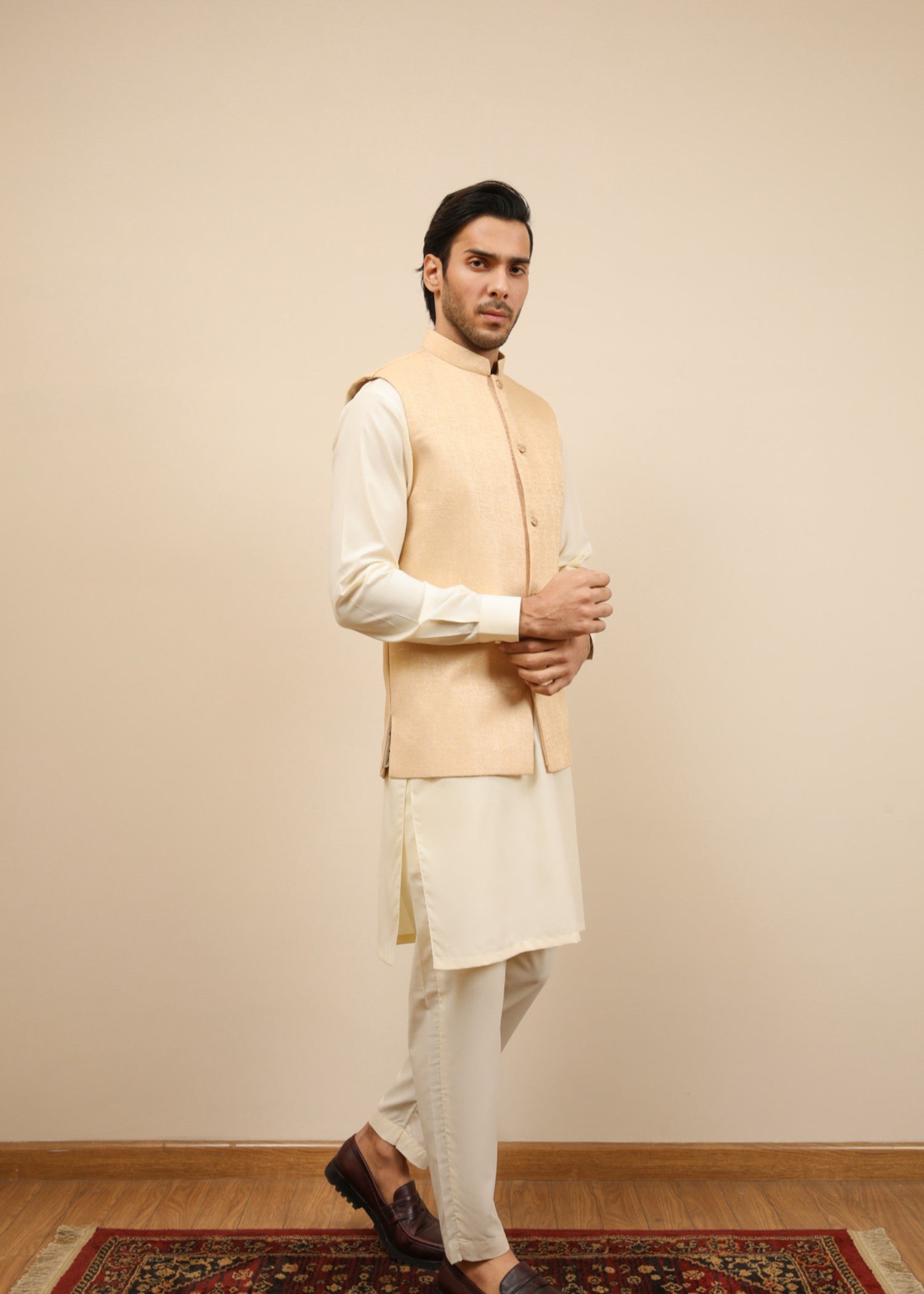 jamawar Waistcoat in Ivory