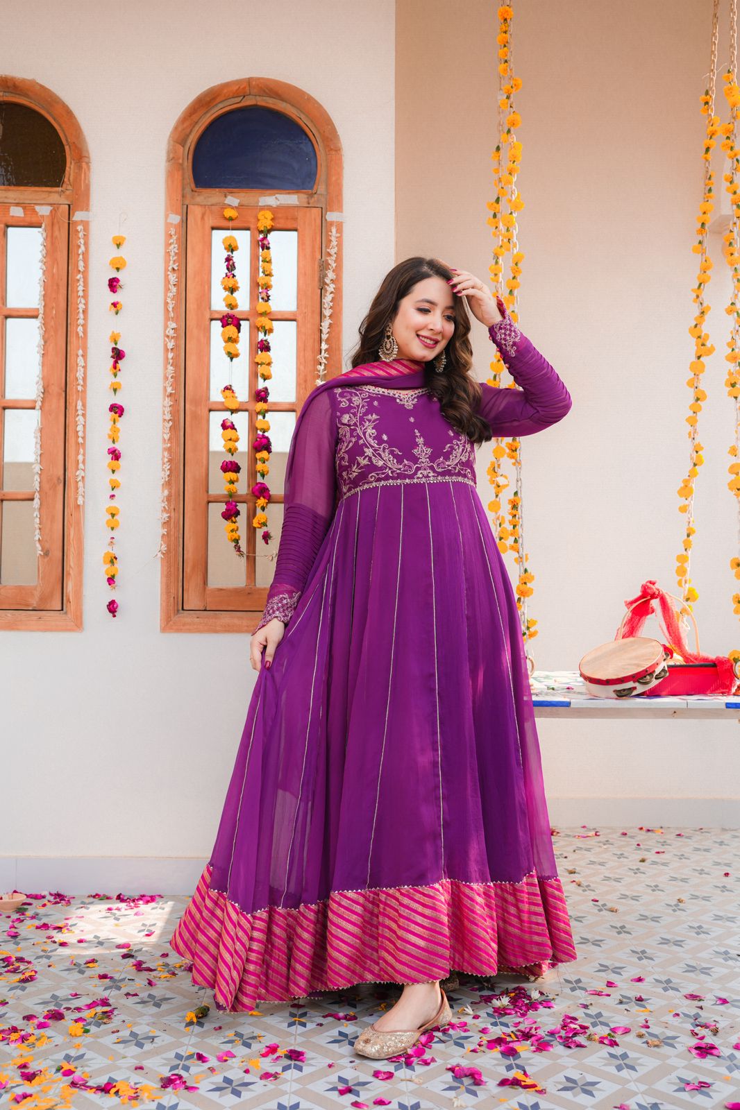 chiffon Pishwas in Purple