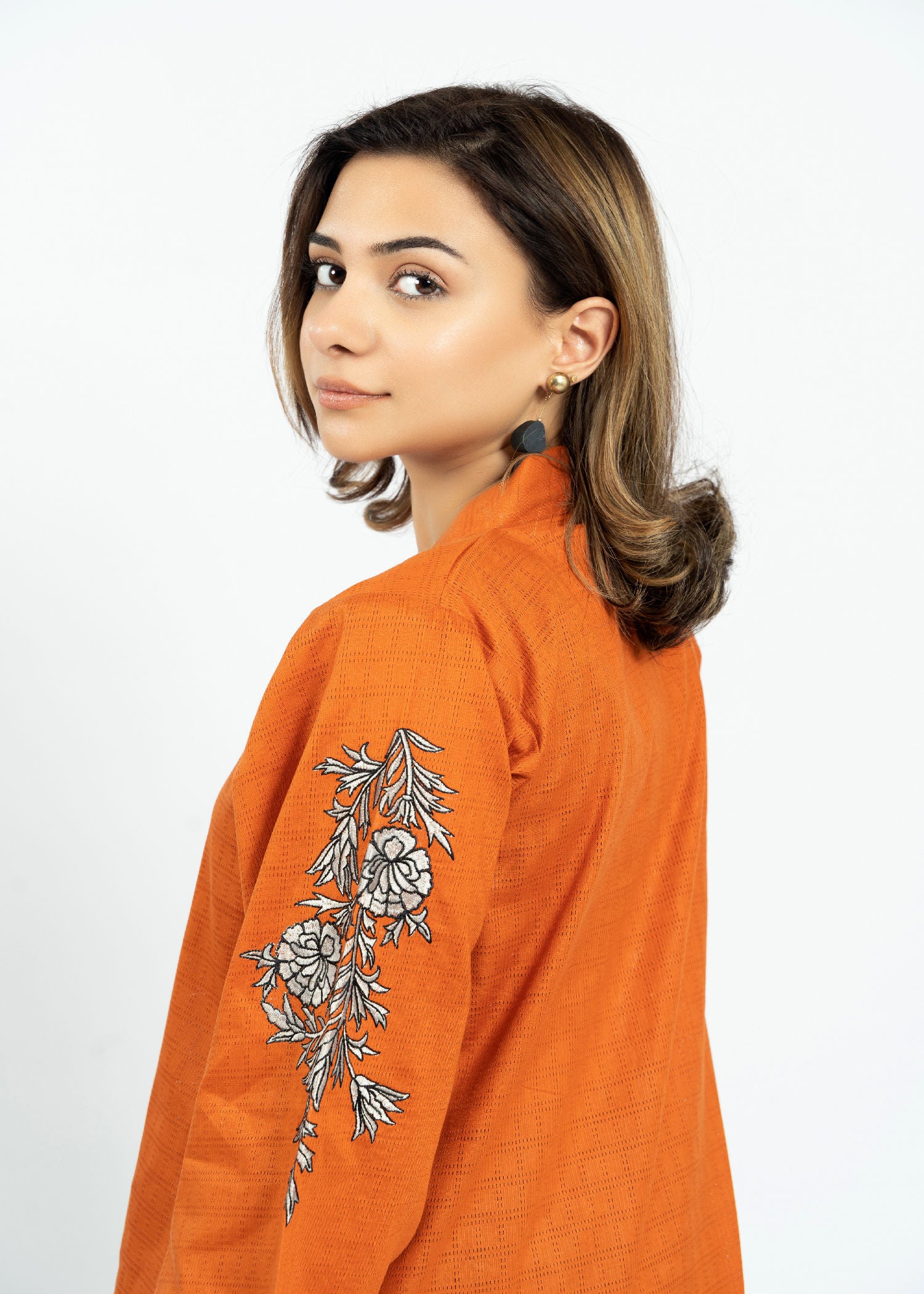 jacquard Kurti in Orange