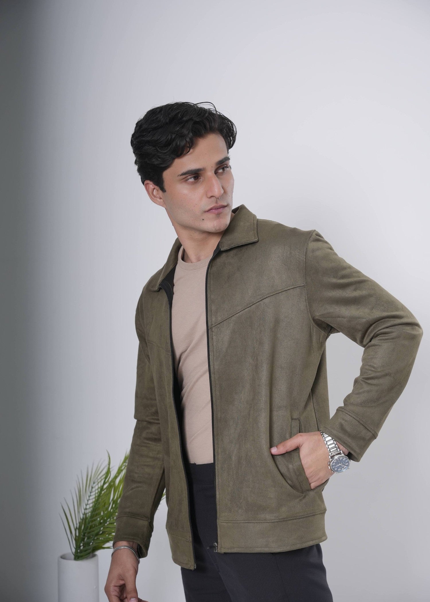 fleece Jacket in Olive green