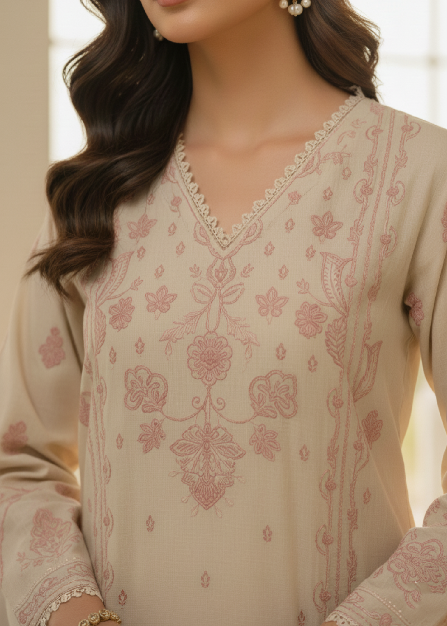 khaddar Kurta Set in Beige