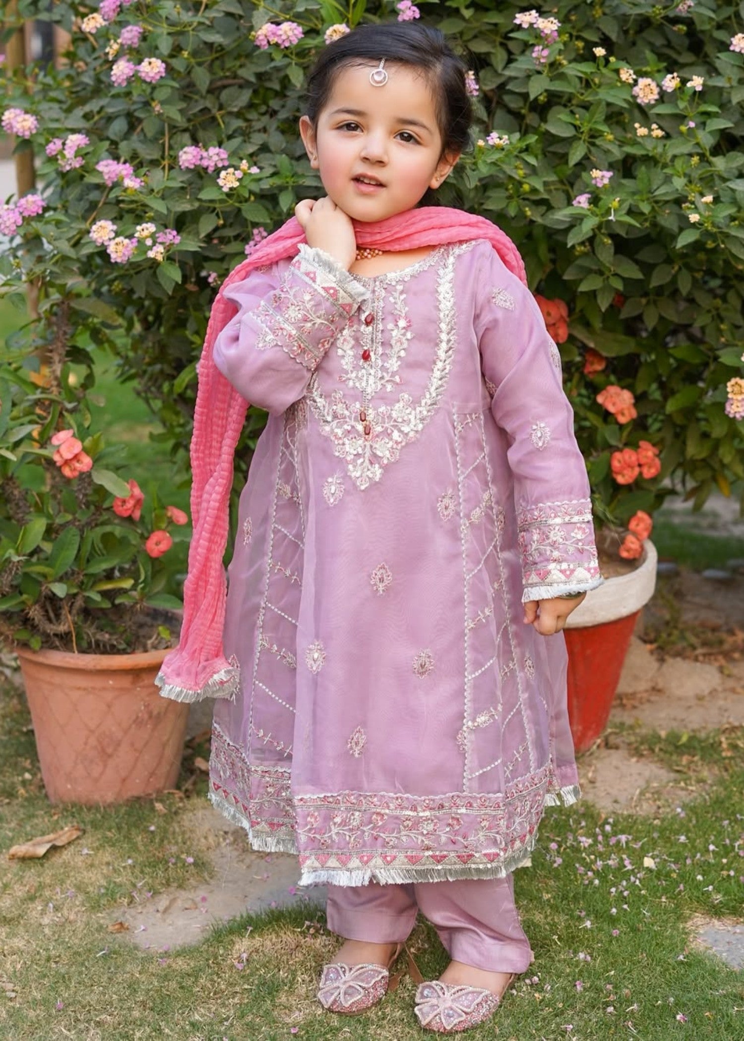 organza Pishwas in Lilac