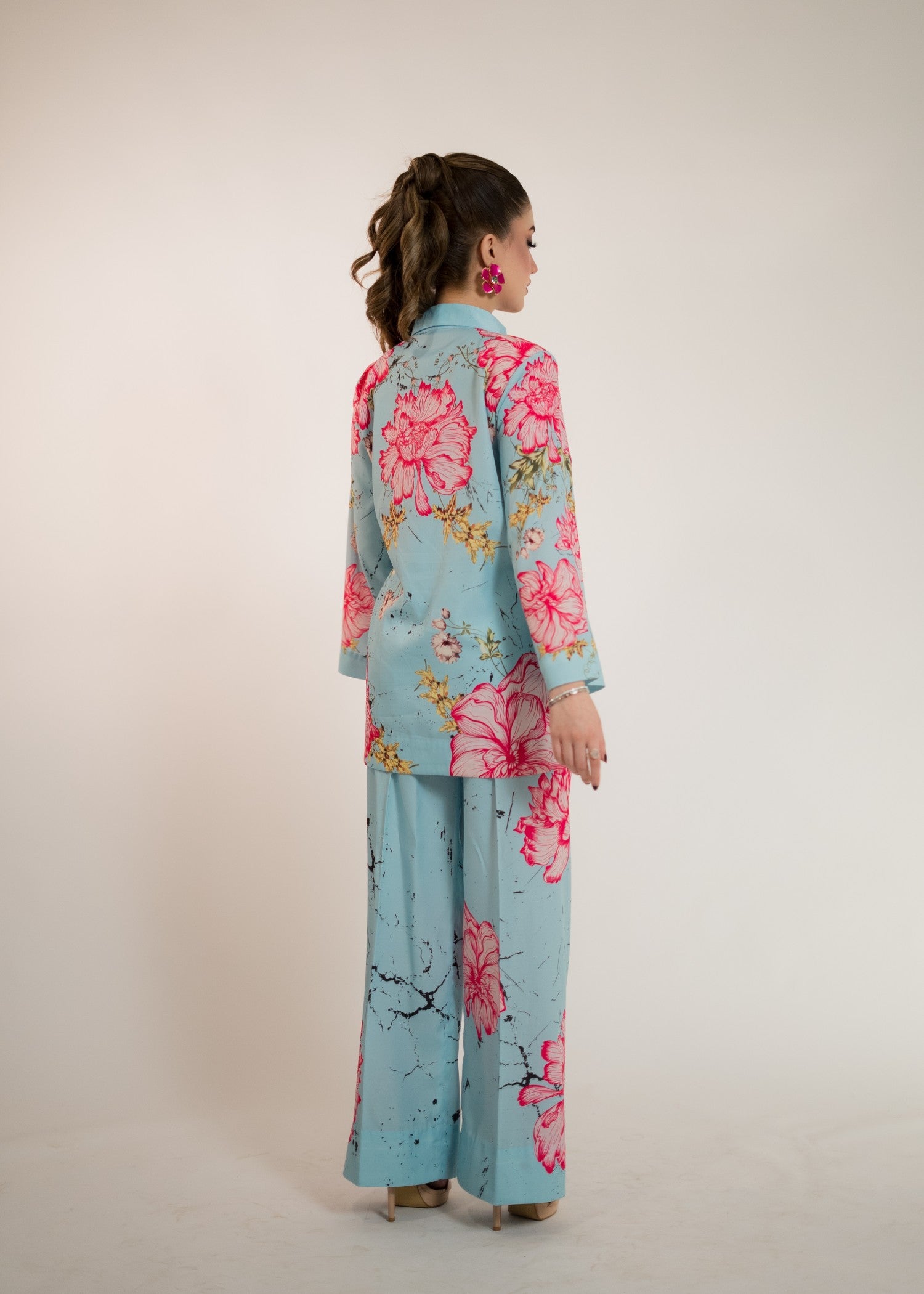 crepe silk Co ord Sets in Deep pink, light blue, blue lagoon