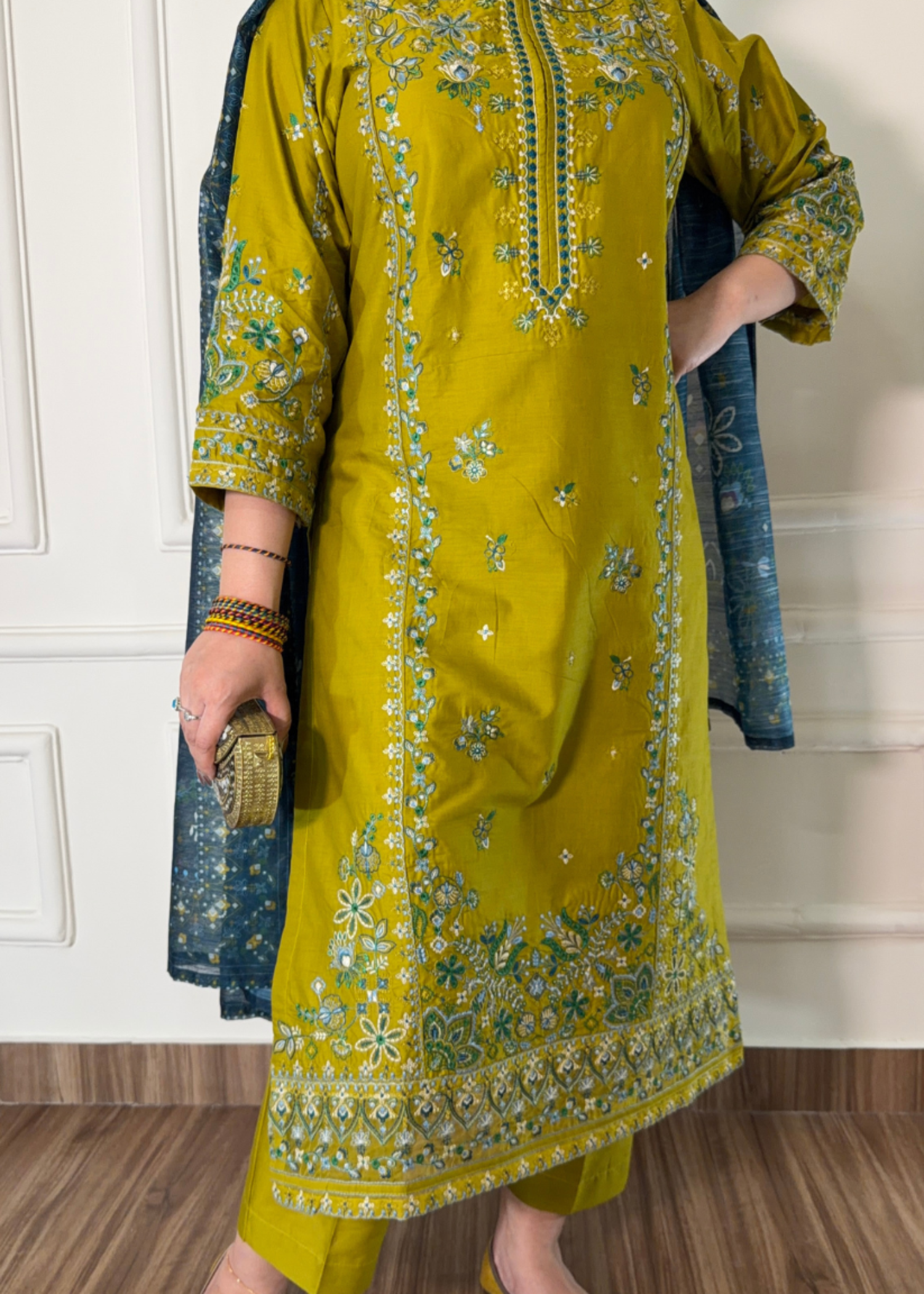 lawn cotton Kurta Set in Pear